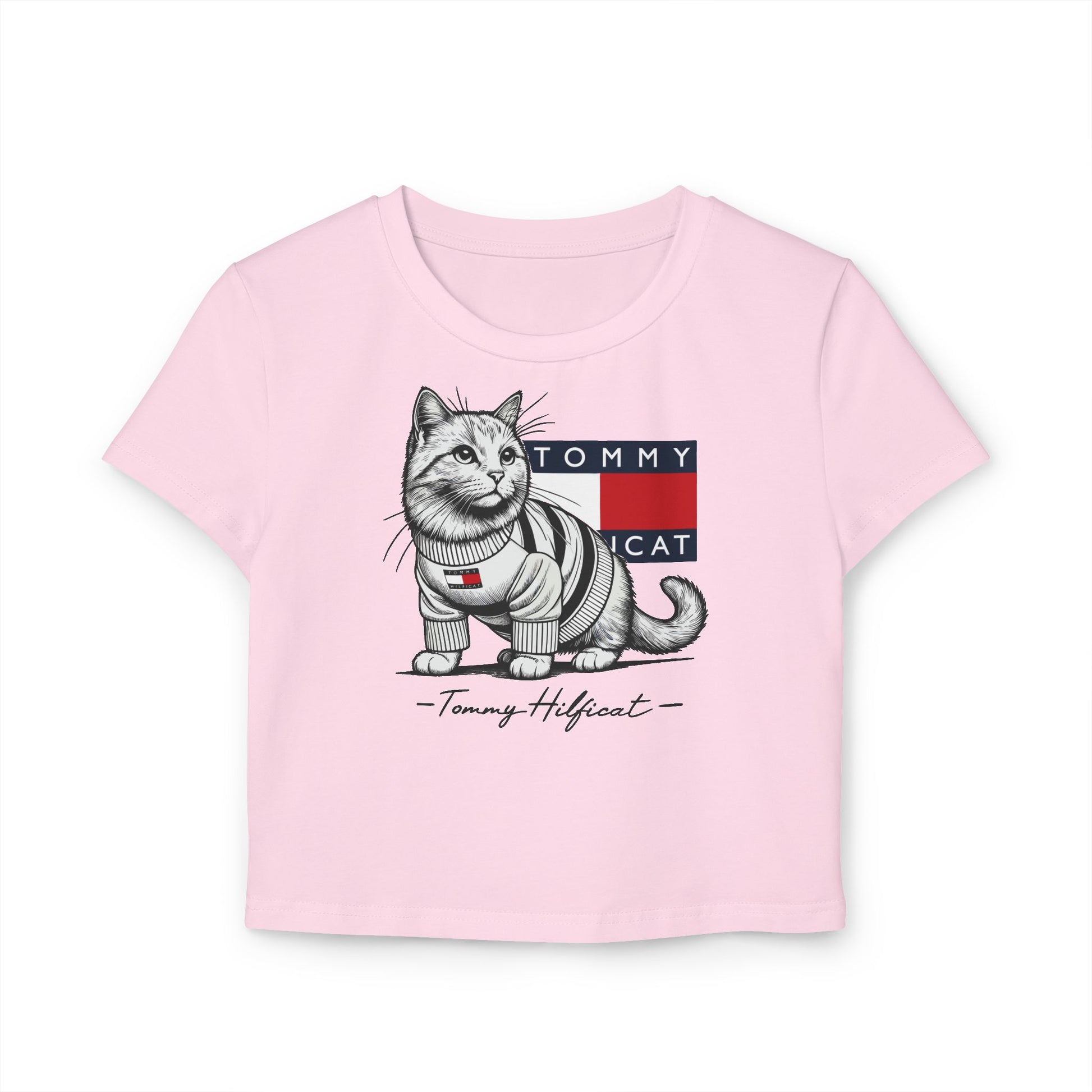 Tommy Hilficat Signature Purr Style Cat Graphic Womens Baby Tee fashion parody