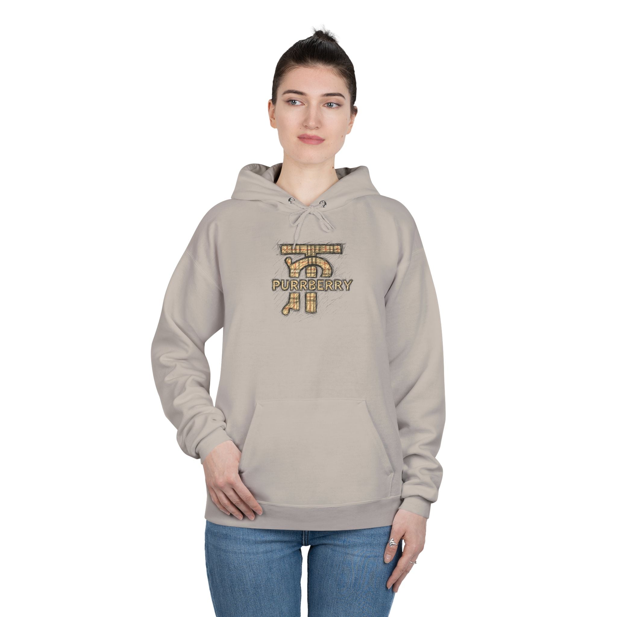Purrberry Chest Sketch Logo Back Cat Graphic Hoodie