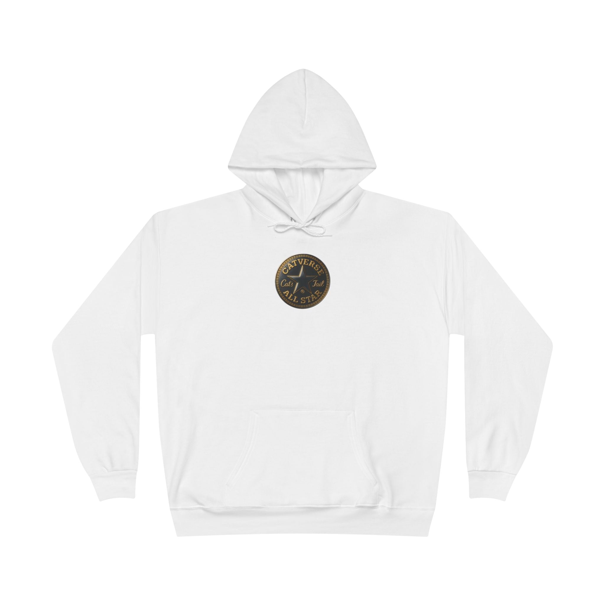 Catverse Chest Logo Cat Graphic White Hoodie, unusual gifts for cat lovers