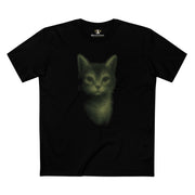 Louis Mewtton Pink Aura Kitty Print Women's Black T Shirt flat front glowing kitten graphic