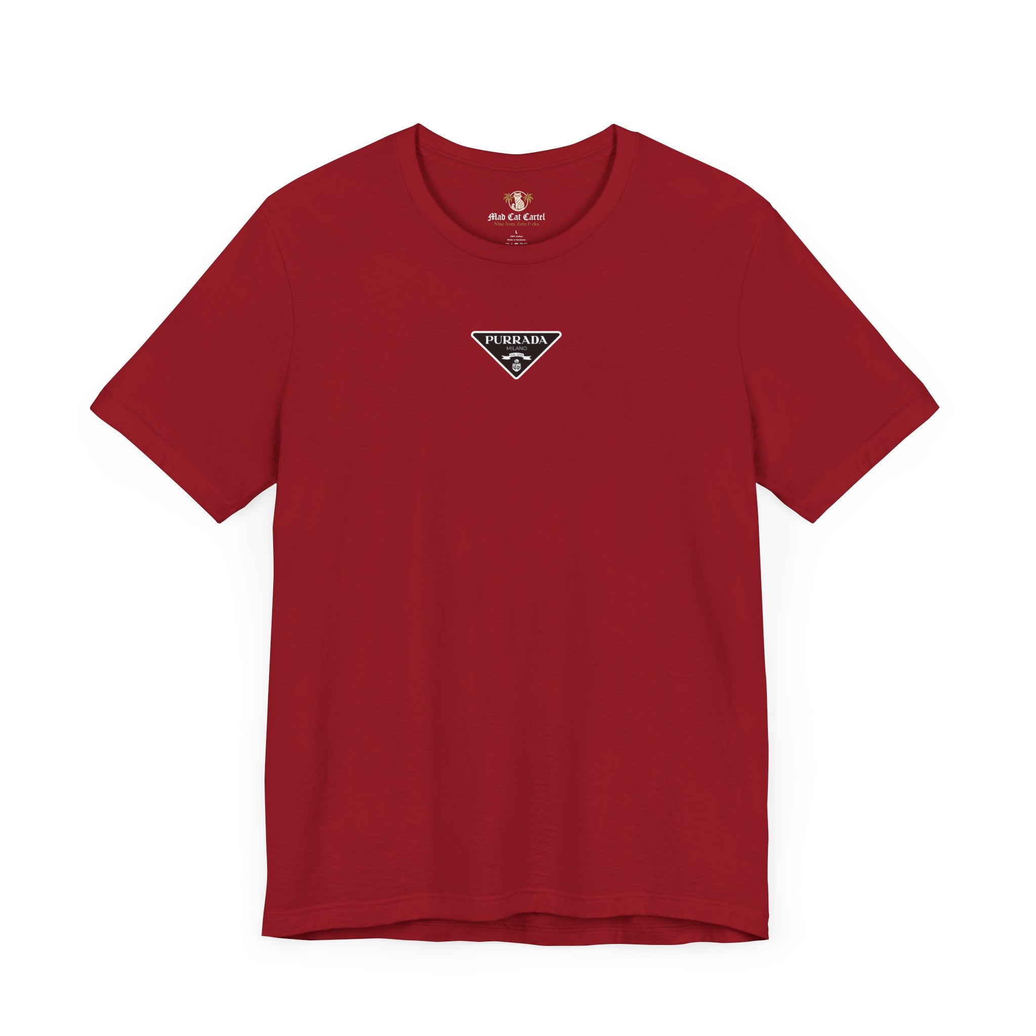 Purrada Chest Logo Canvas Red T Shirt, parody shirts for men and women