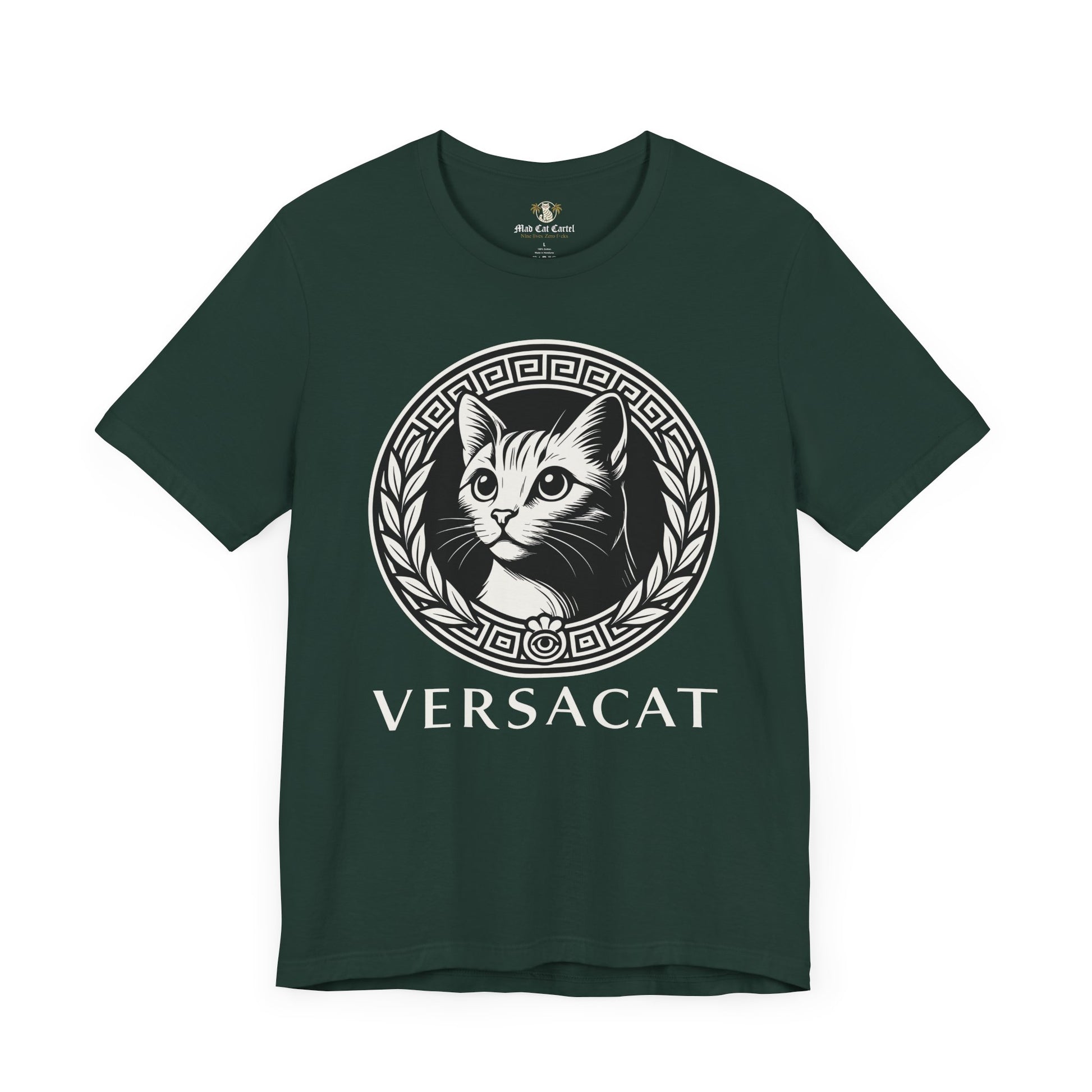 Forest green Versacat Royal Emblem cat lover t shirt – shirts with cats on them and casual wear