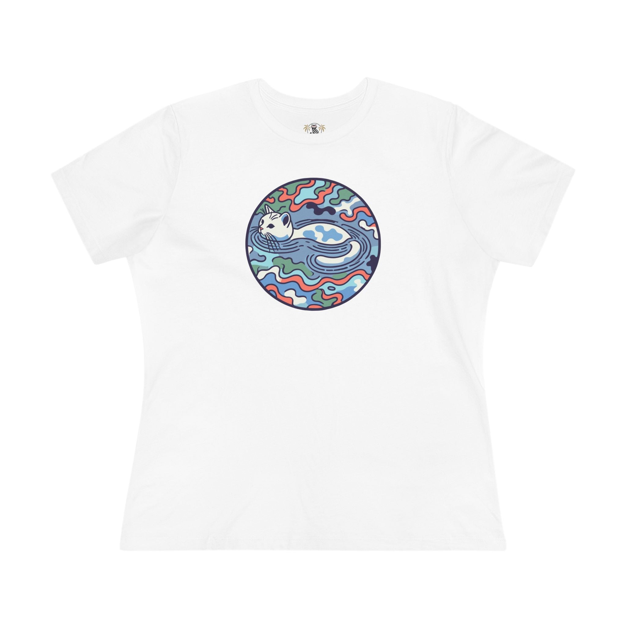 White cat shirts for women front view flat lay