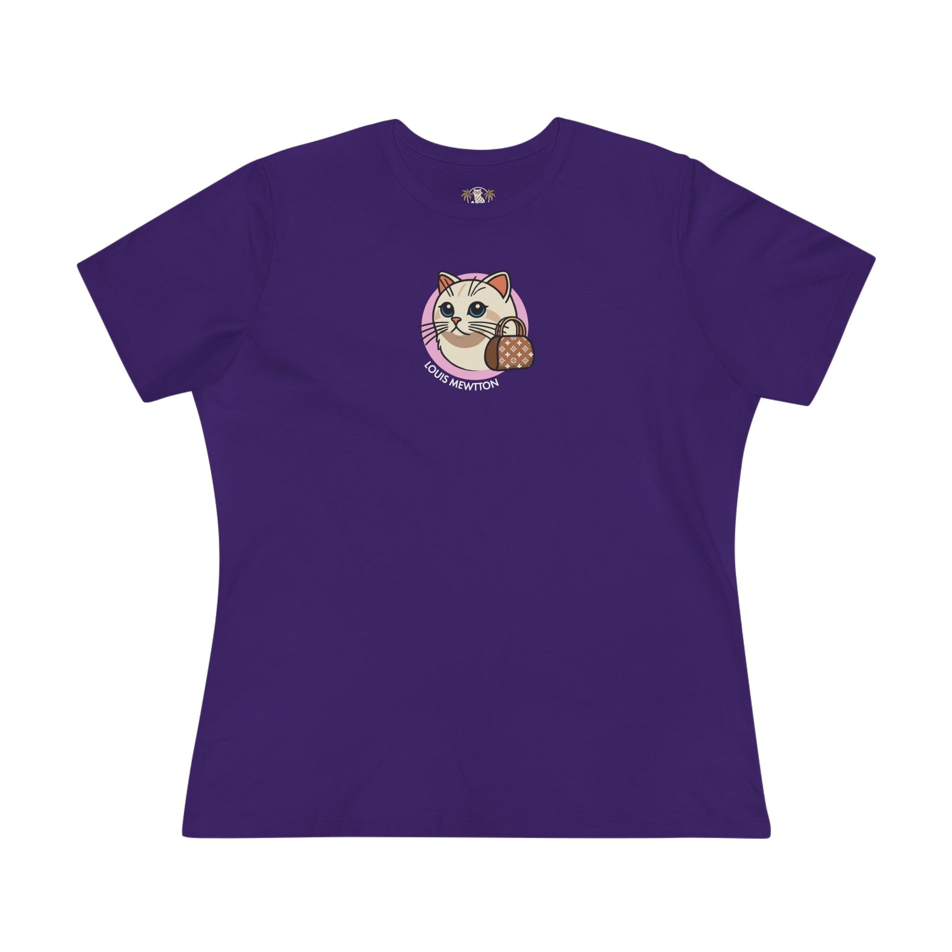 Louis Mewtton Mini Chest Cat Icon Women's Team Purple T Shirt flat front cat clothes for humans