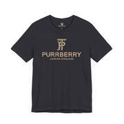 purrberry london coat club cat graphic t shirt dark gray front view cat themed clothing
