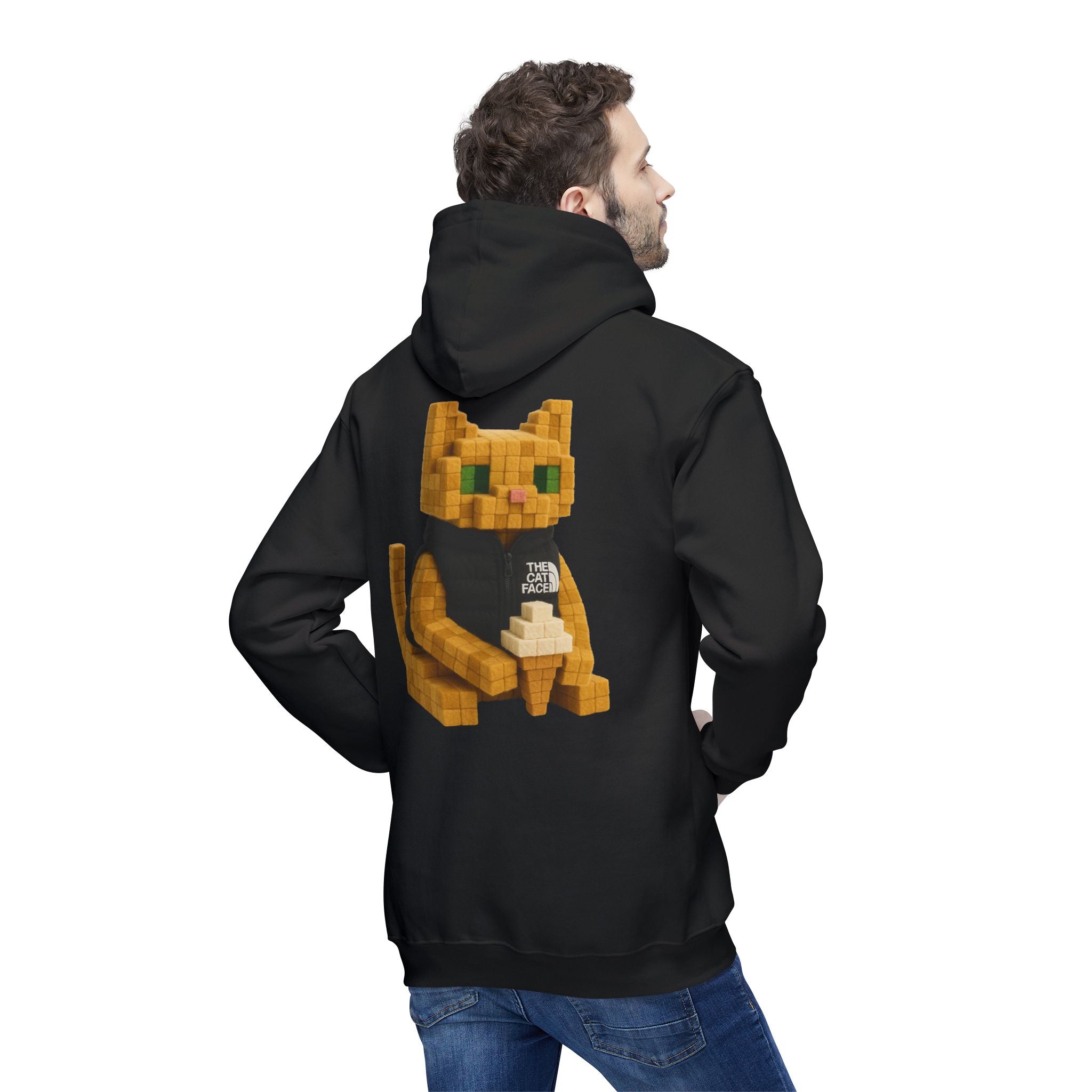 The Cat Face 3D Wool Block Chest Logo & Back Cat Graphic Hoodie