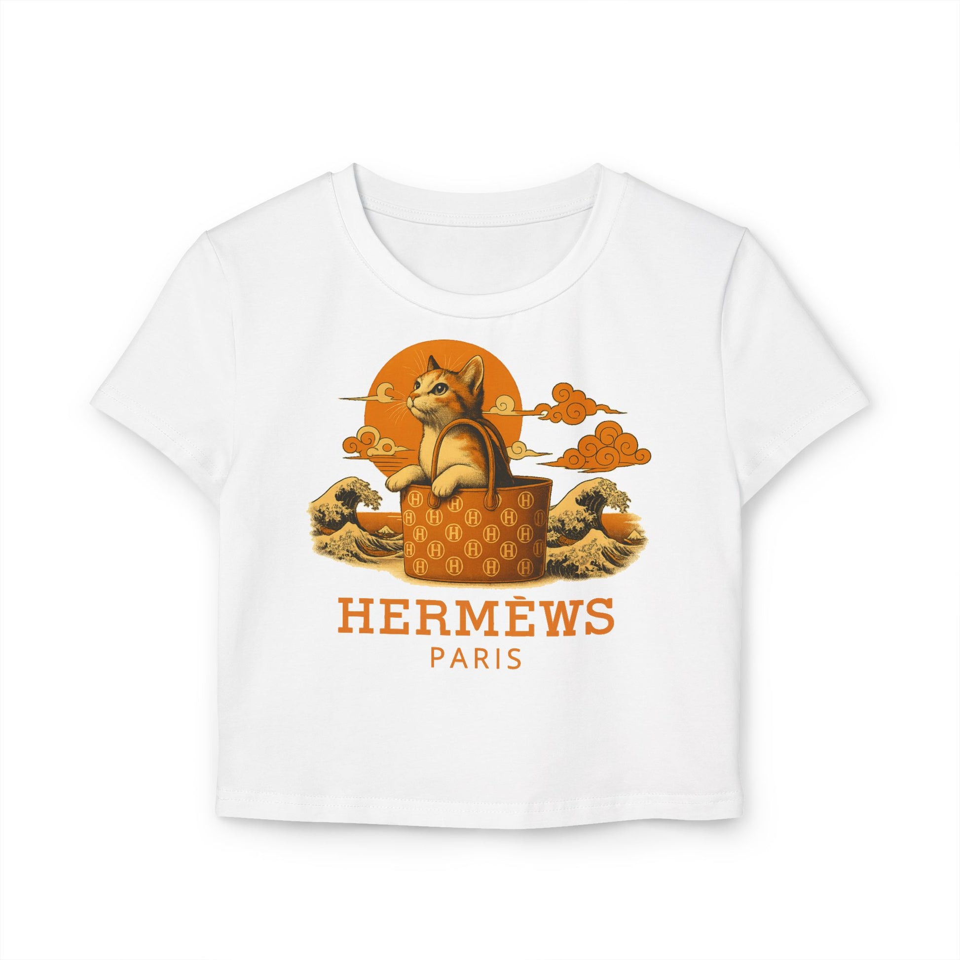 Hermèws Paris Sunset Voyage Women’s White Crop Top flat lay front view