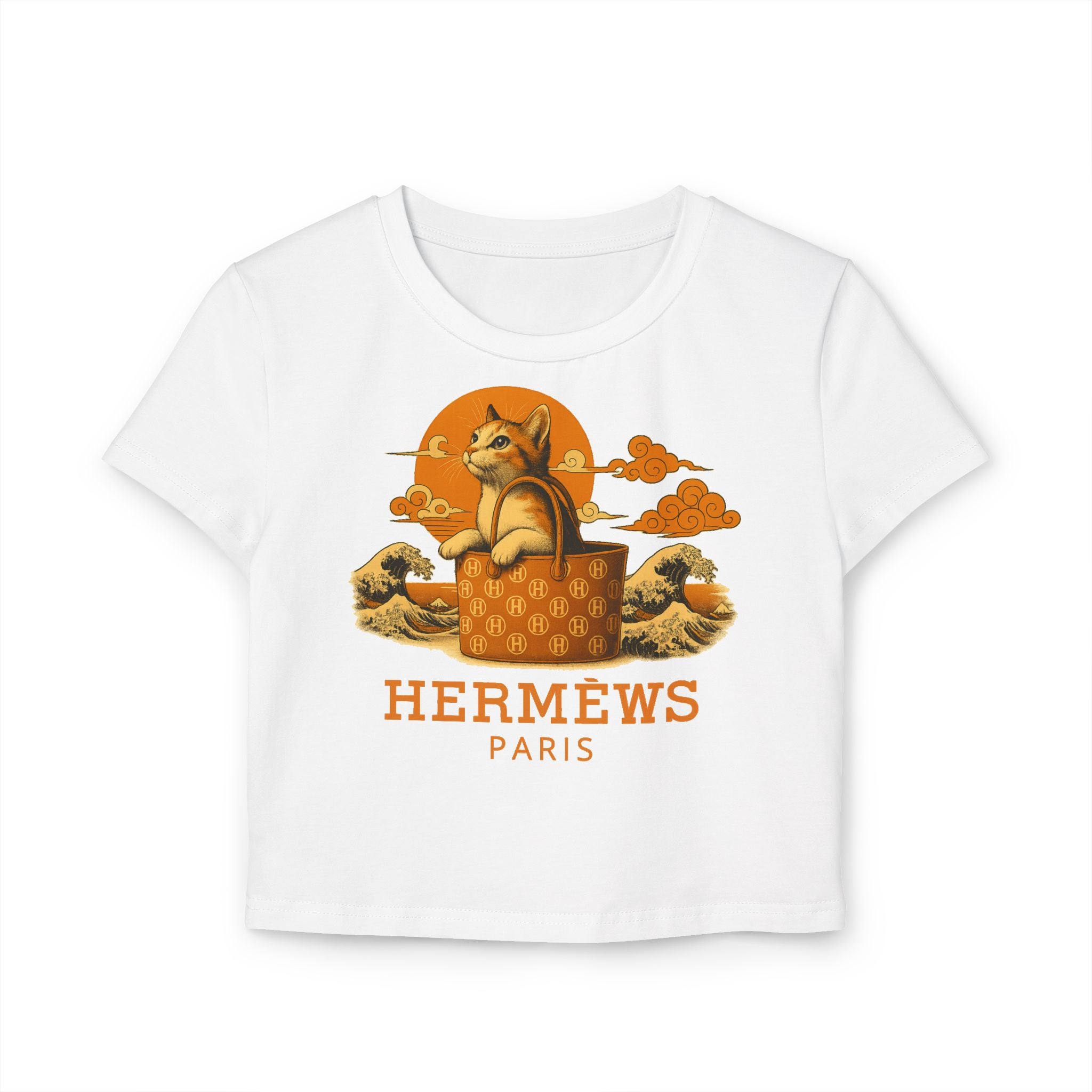 Hermèws Paris Sunset Voyage Women’s White Crop Top flat lay front view