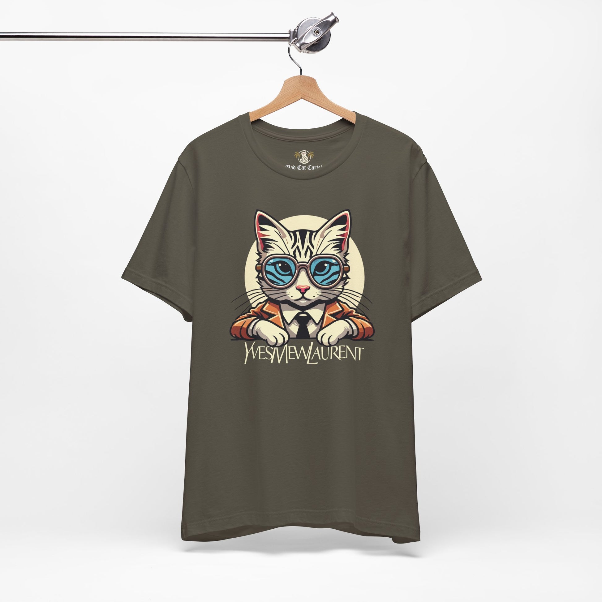 Army cat lover t shirt hanger front view