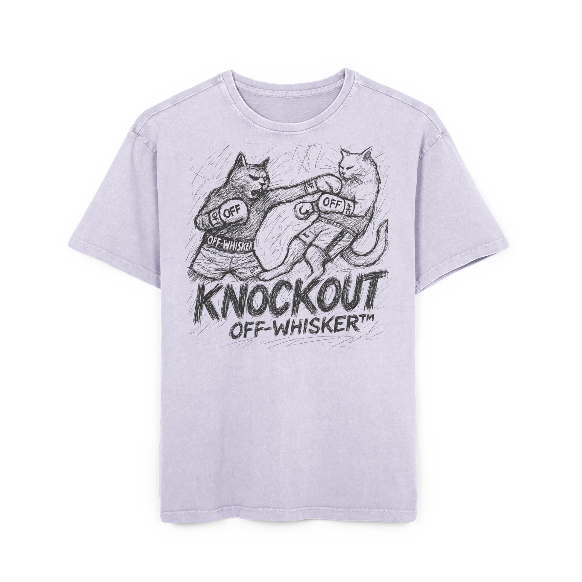 Off-Whisker Cat Knockout Acid Washed Oversized T-Shirt Soft Lilac Purple, oversized cat graphic t shirt front