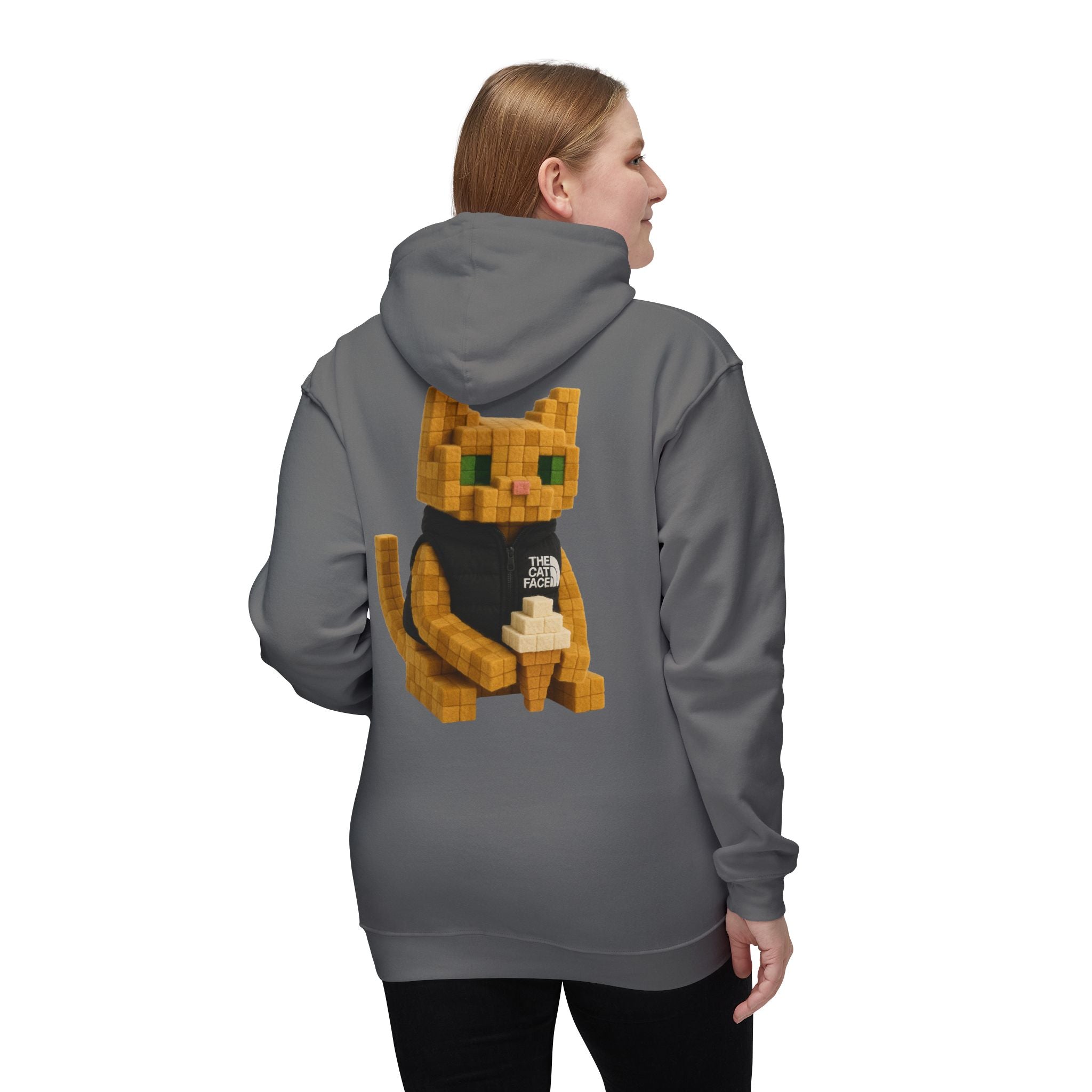 The Cat Face 3D Wool Block Chest Logo & Back Cat Graphic Hoodie