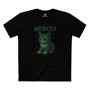 Mewcci Green Aura Kitty Cat Graphic Black T Shirt, black tee for cat lovers front view