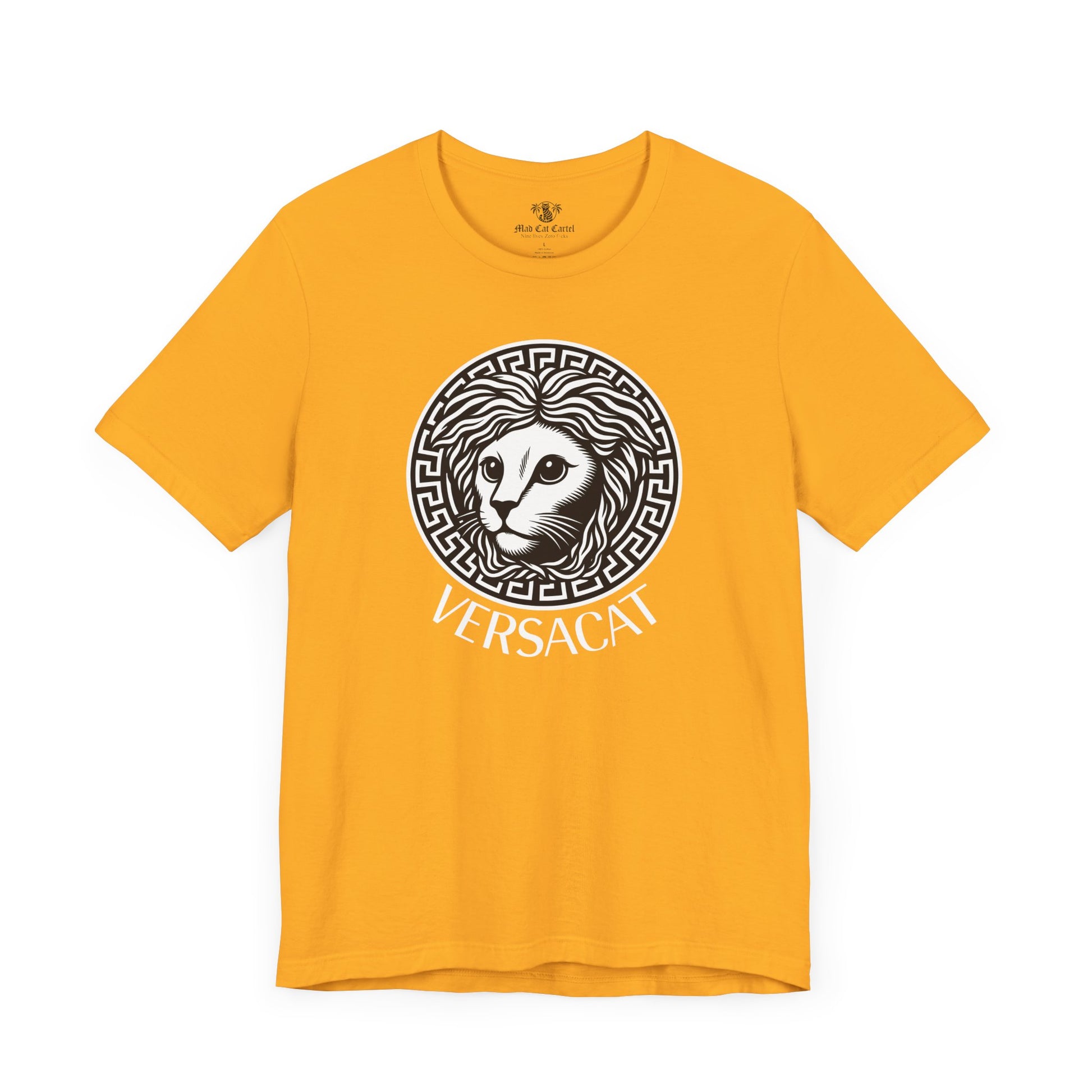 Gold Versacat Medusa cat emblem graphic t shirt