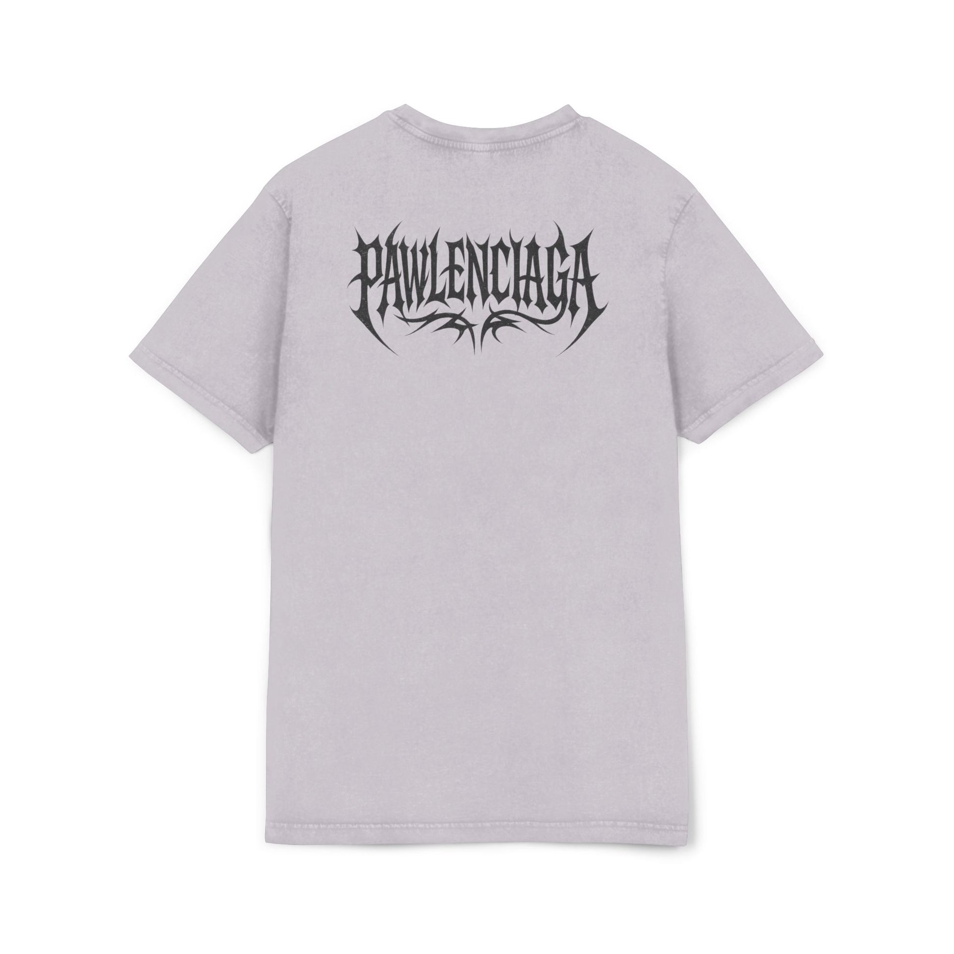 Pawlenciaga apocalypse cat lilac acid washed t shirt back view, cat graphic tee