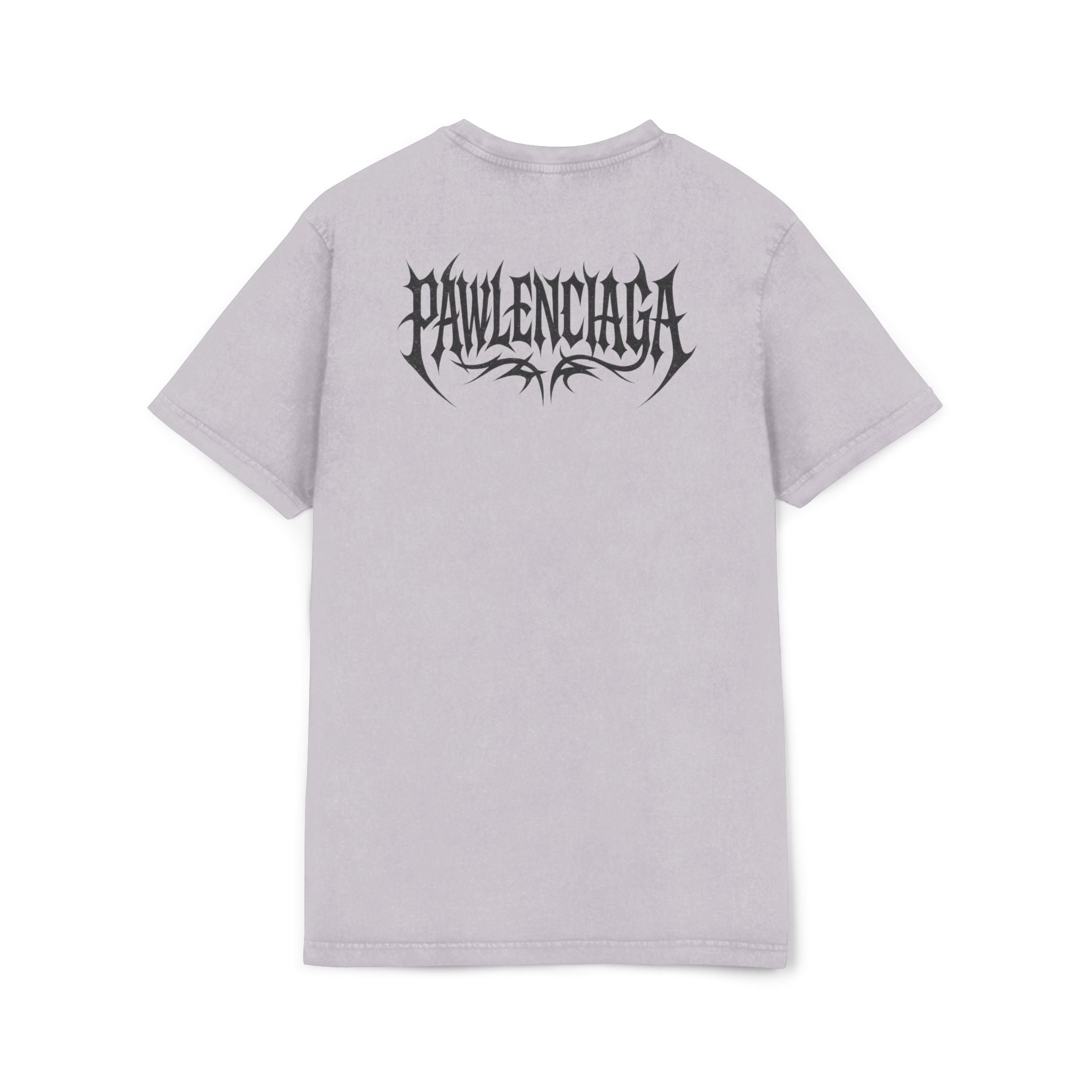 Pawlenciaga apocalypse cat lilac acid washed t shirt back view, cat graphic tee