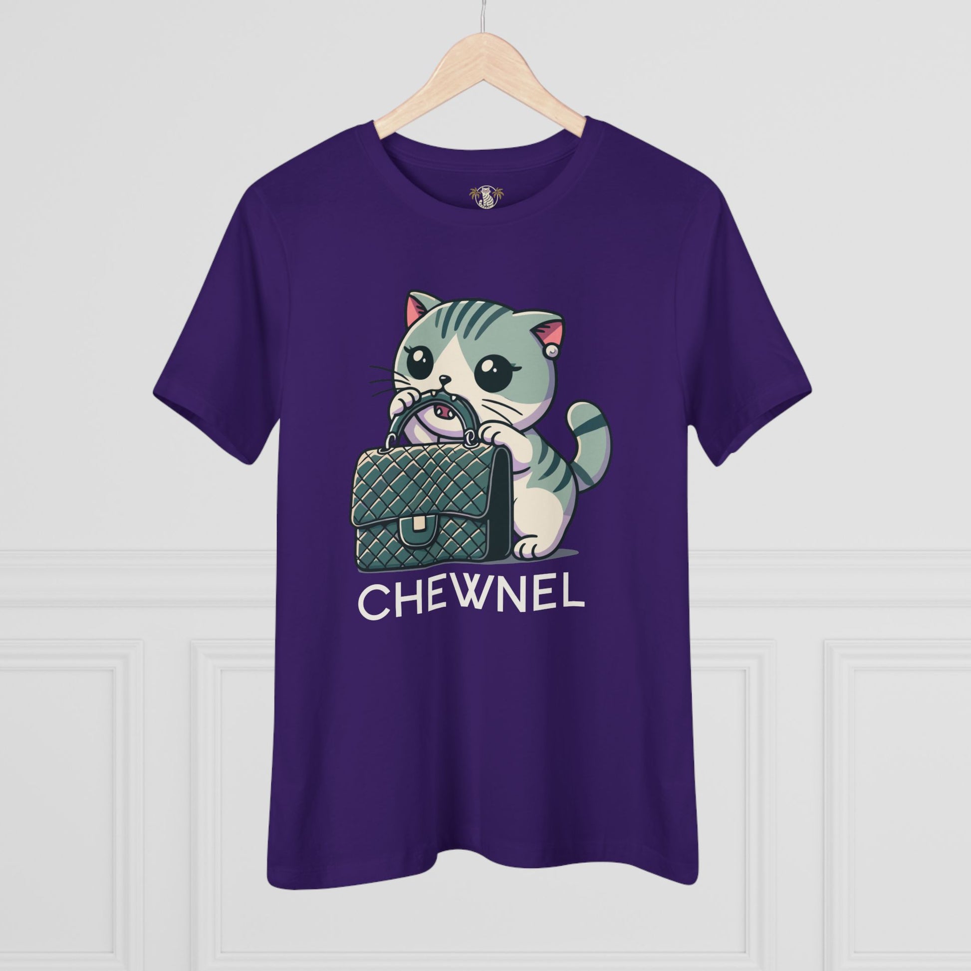 Team purple hanging Chewnel graphic cat shirt crazy cat shirts