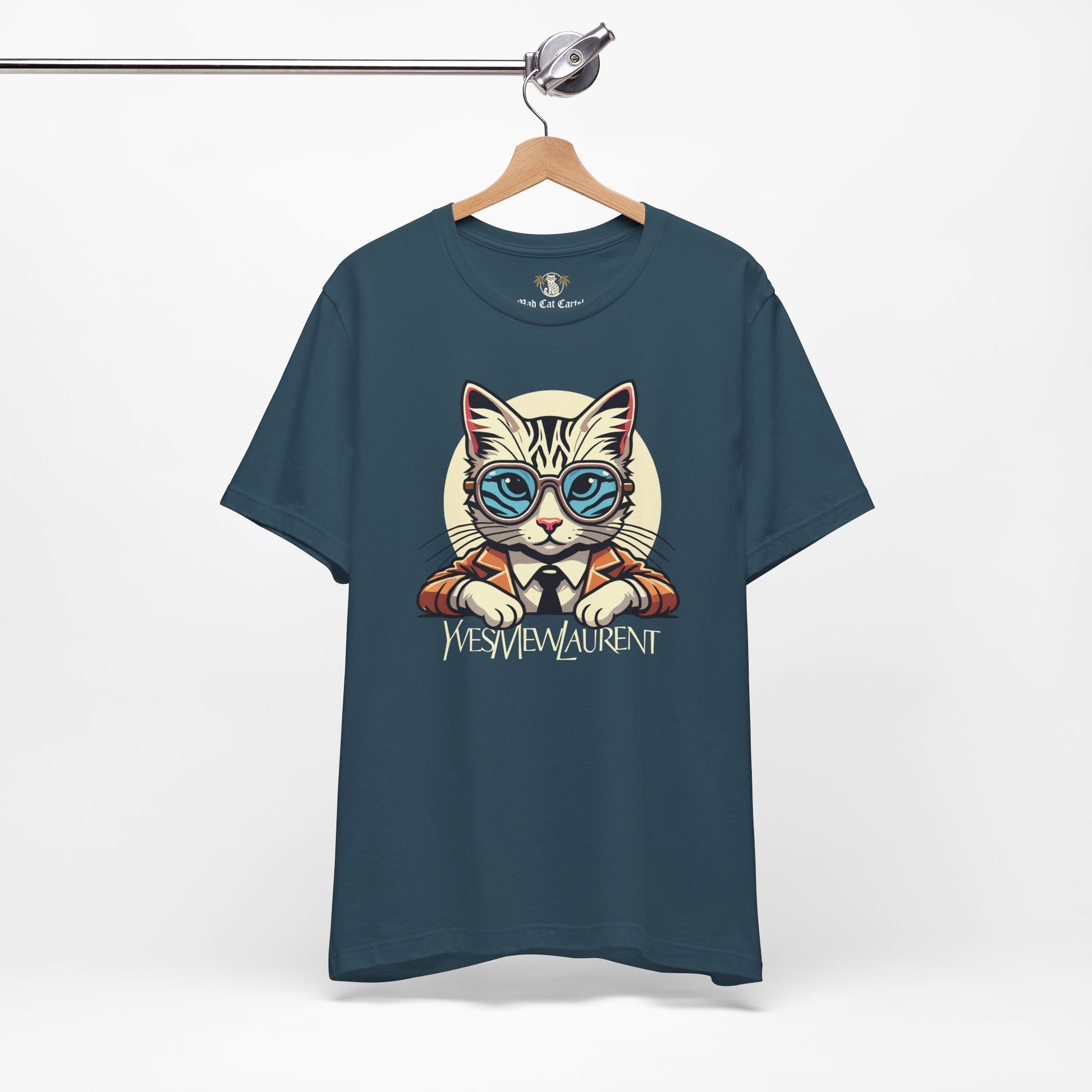 Deep Teal cat lover tee on hanger