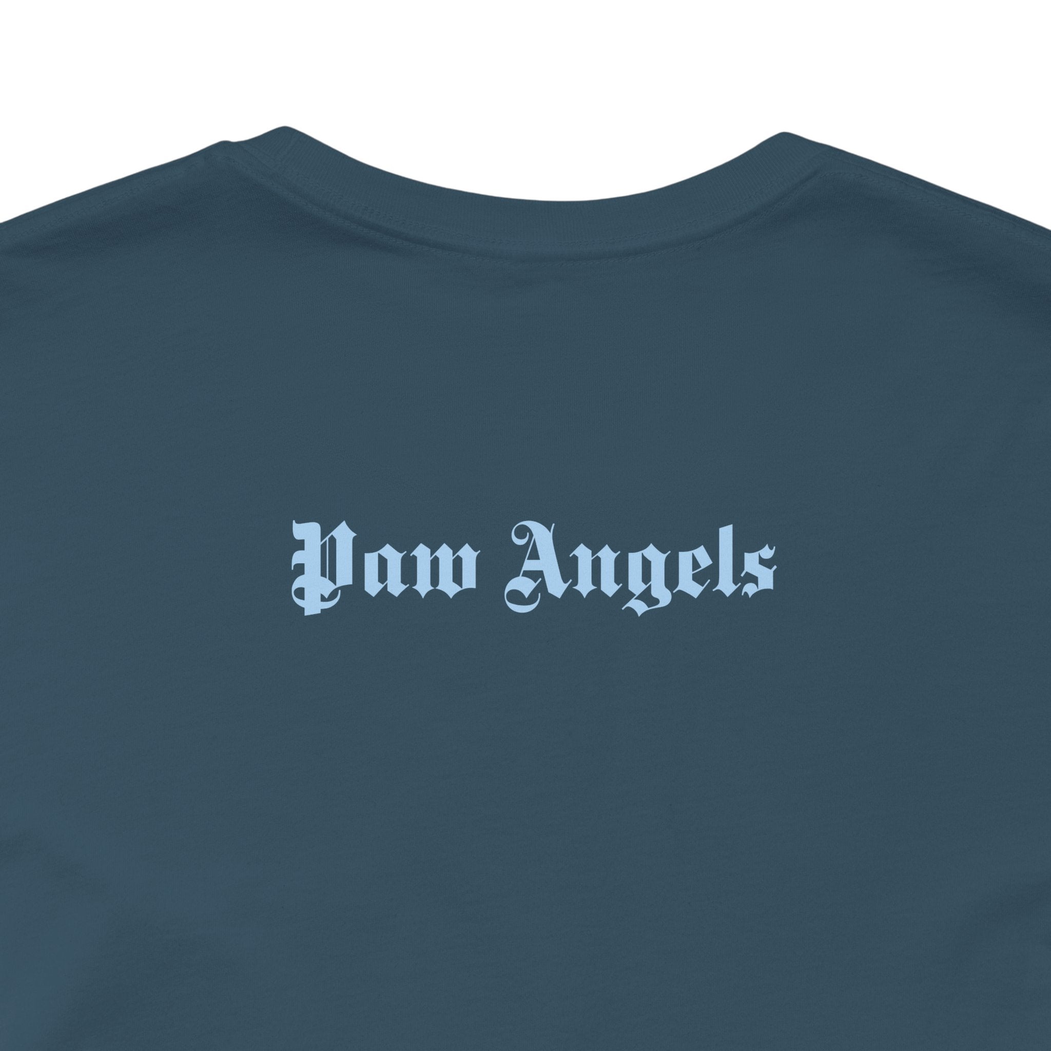 Deep Teal Holy Trinity t shirt close-up rear – cat graphic tees