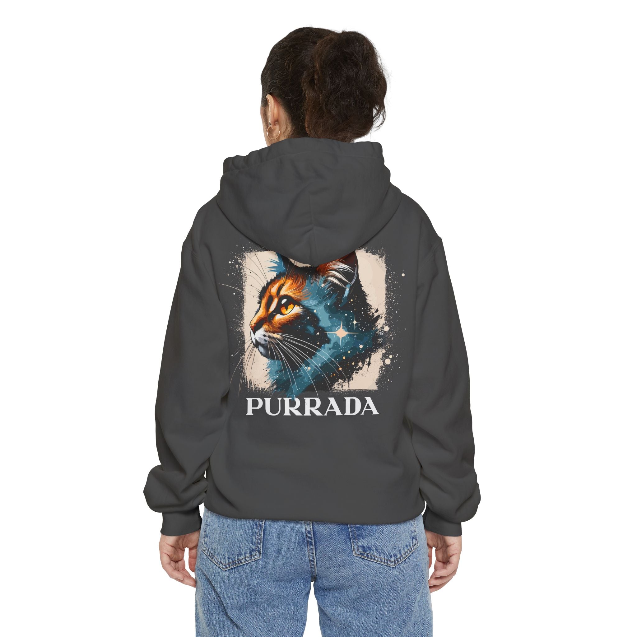 Purrada Chest Logo Cosmic Gaze Cat Graphic Hoodie
