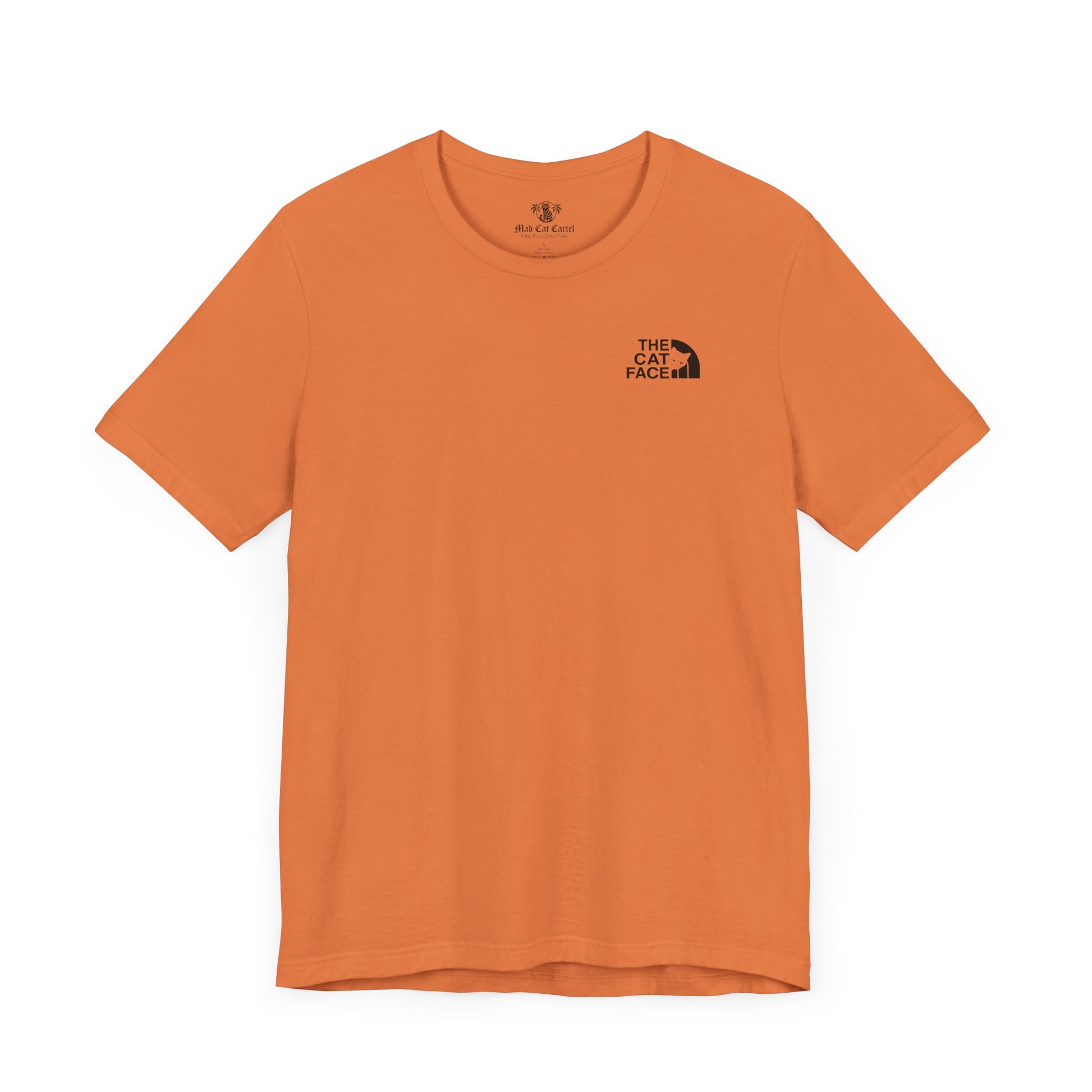 Cat on a shirt burnt orange flat lay plain