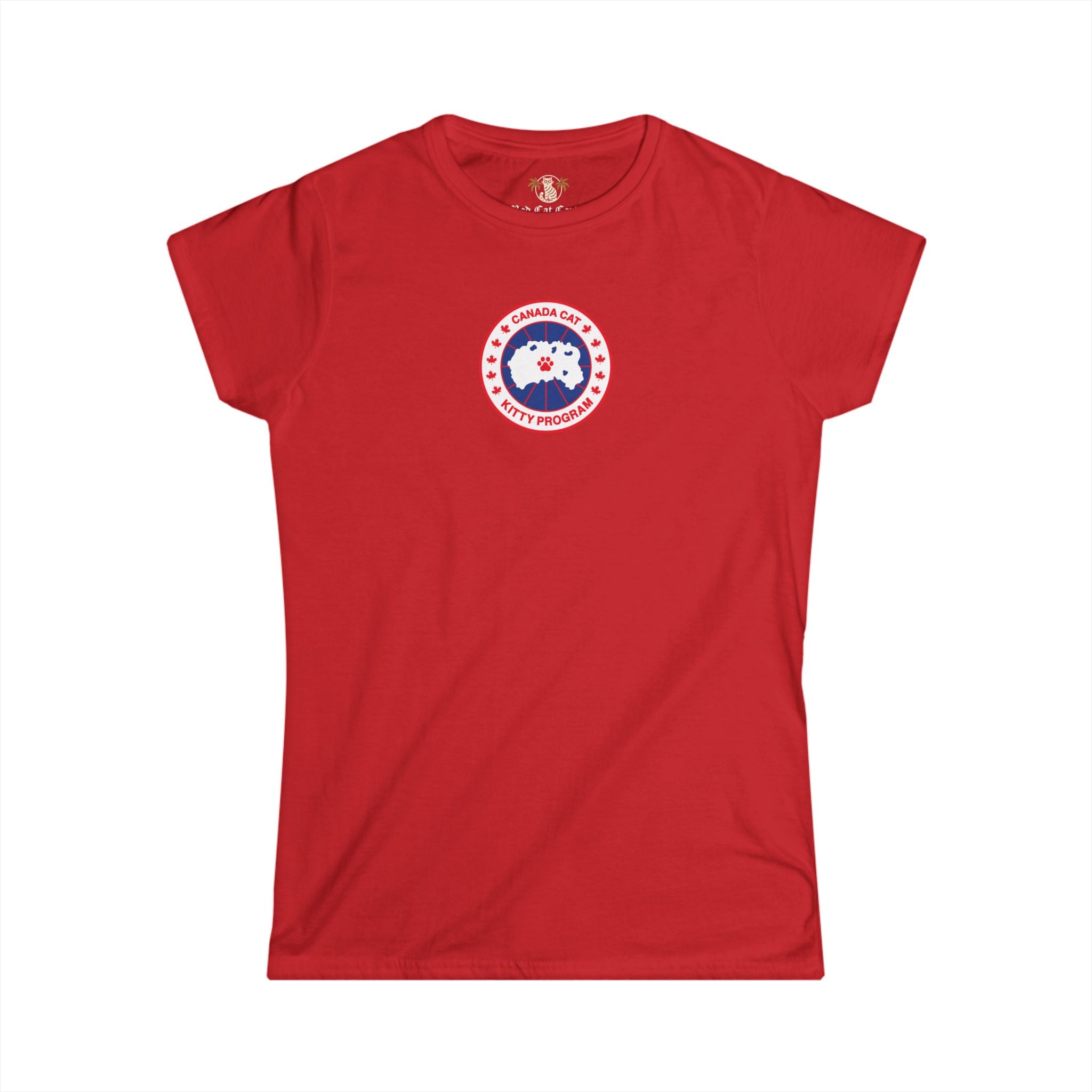 Red Canada Cat Kitty Program Logo Women’s Graphic T-Shirt front view flat lay
