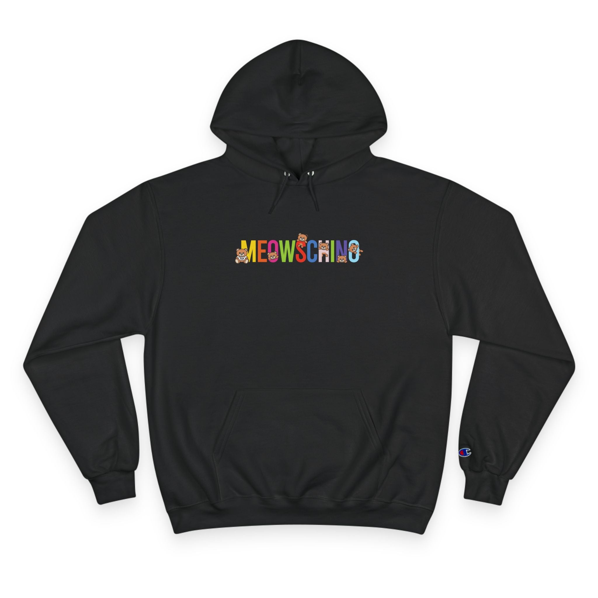 Meowschino x Champion Rainbow Logo Black Hoodie