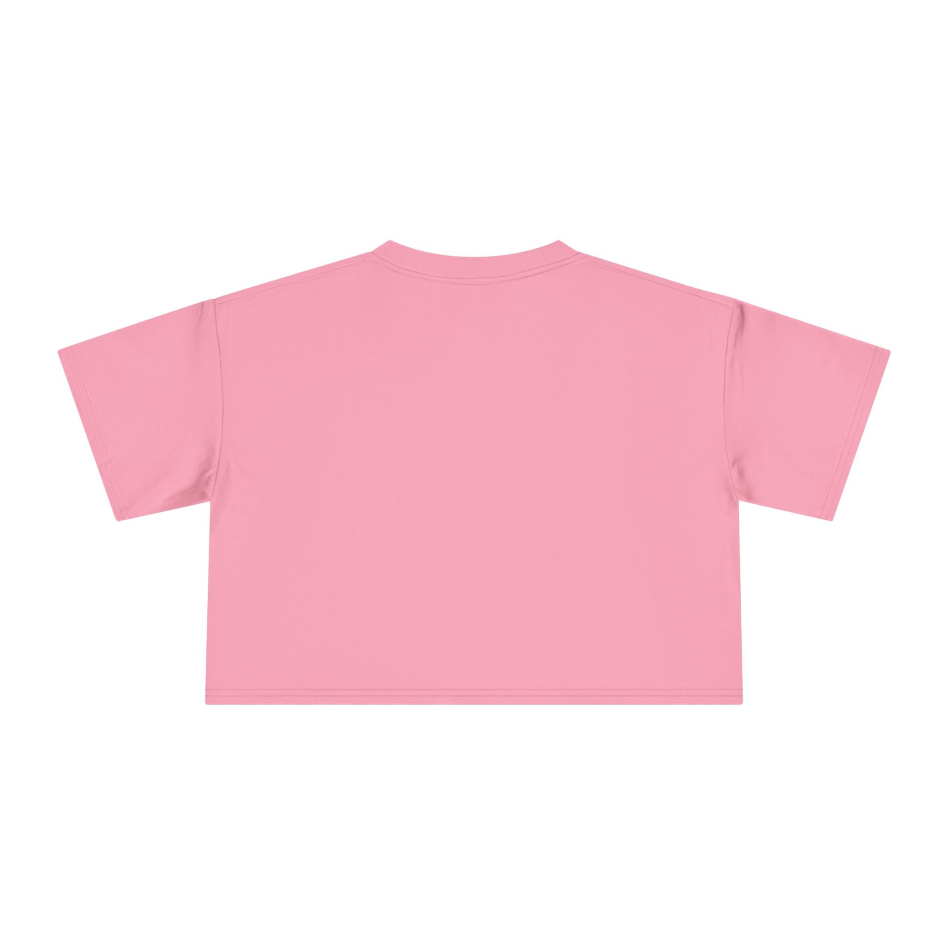 bubblegum pink Pawlenciaga crop top, back view, funny cat themed crop top for women