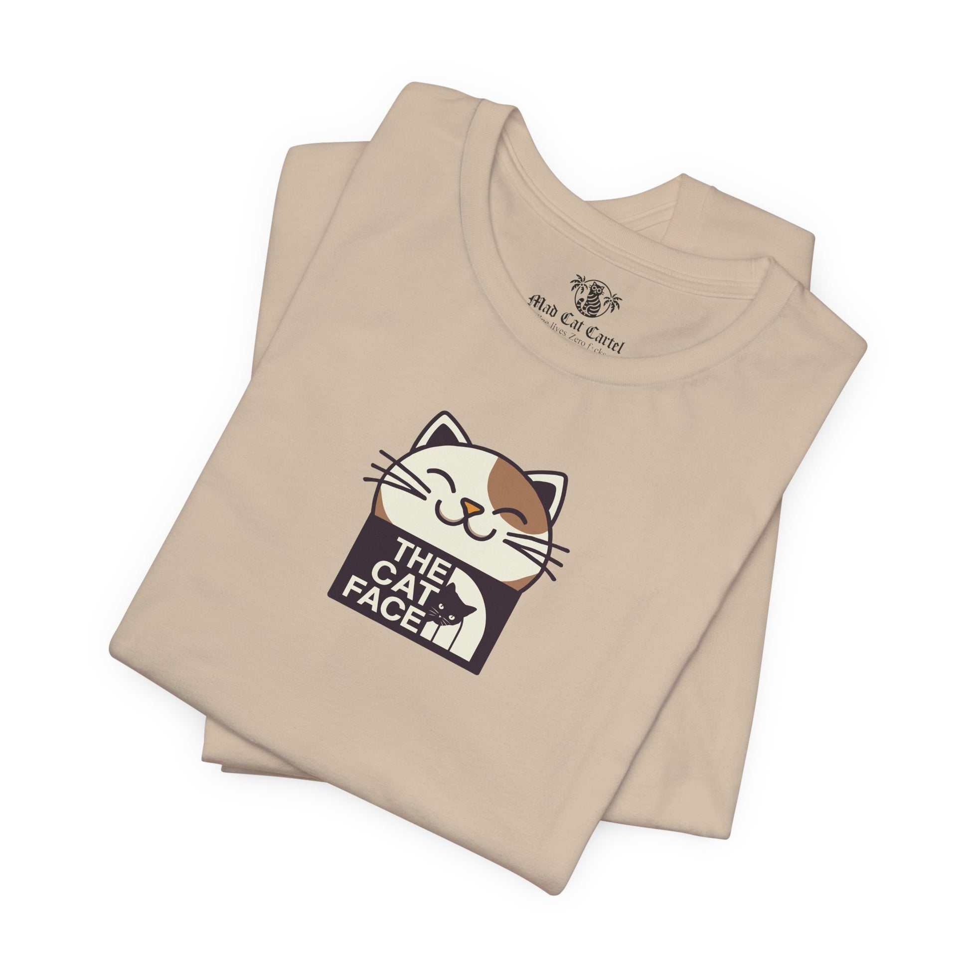 Cat lover t shirt tan folded flat lay