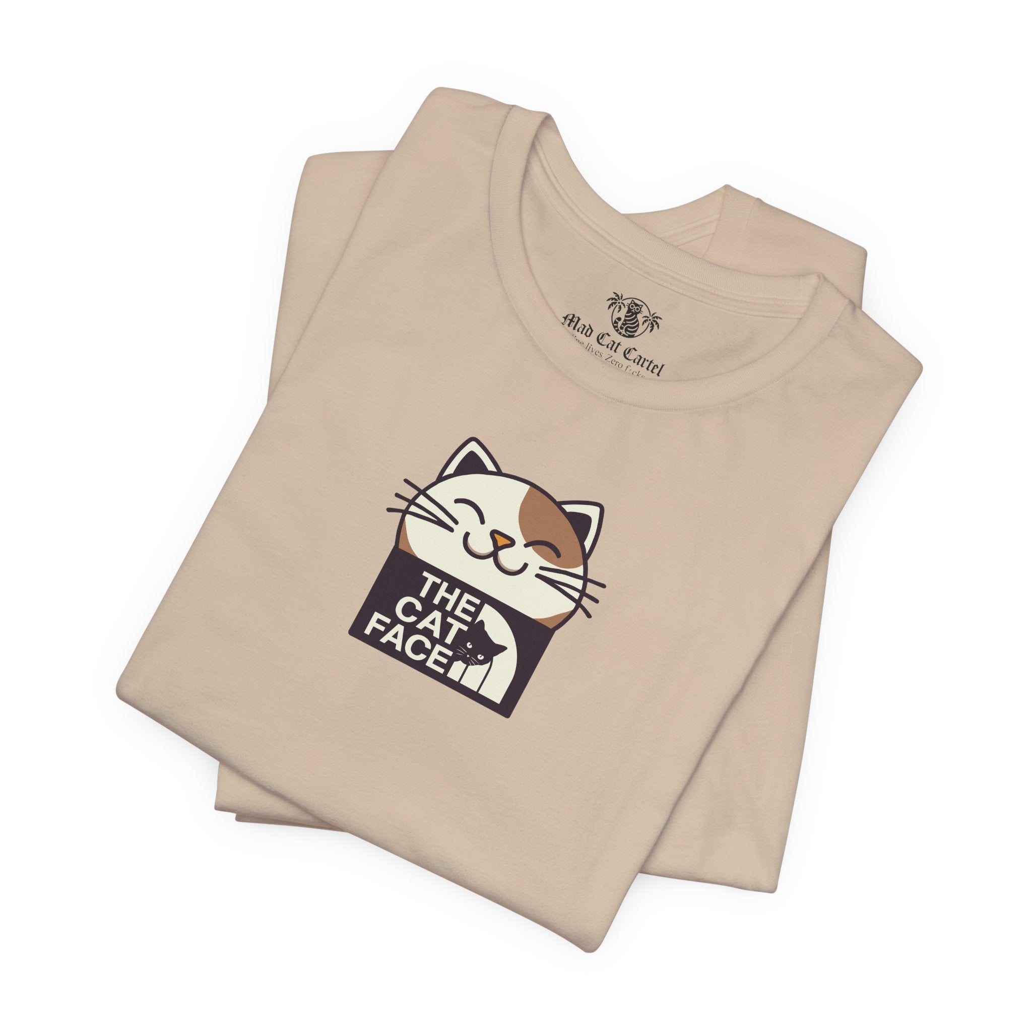 Cat lover t shirt tan folded flat lay