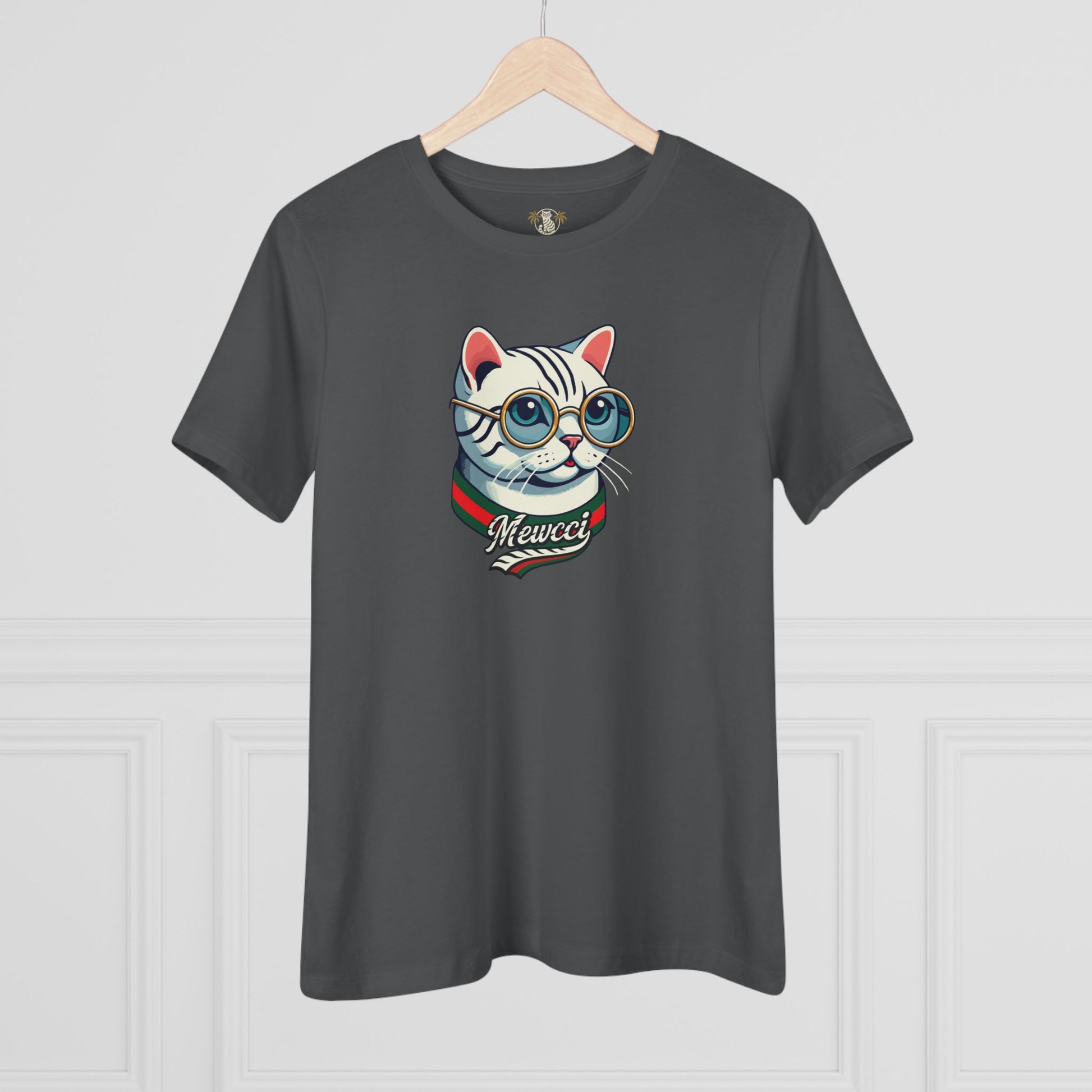 Gray women's tee with hanger cat themed shirts full view
