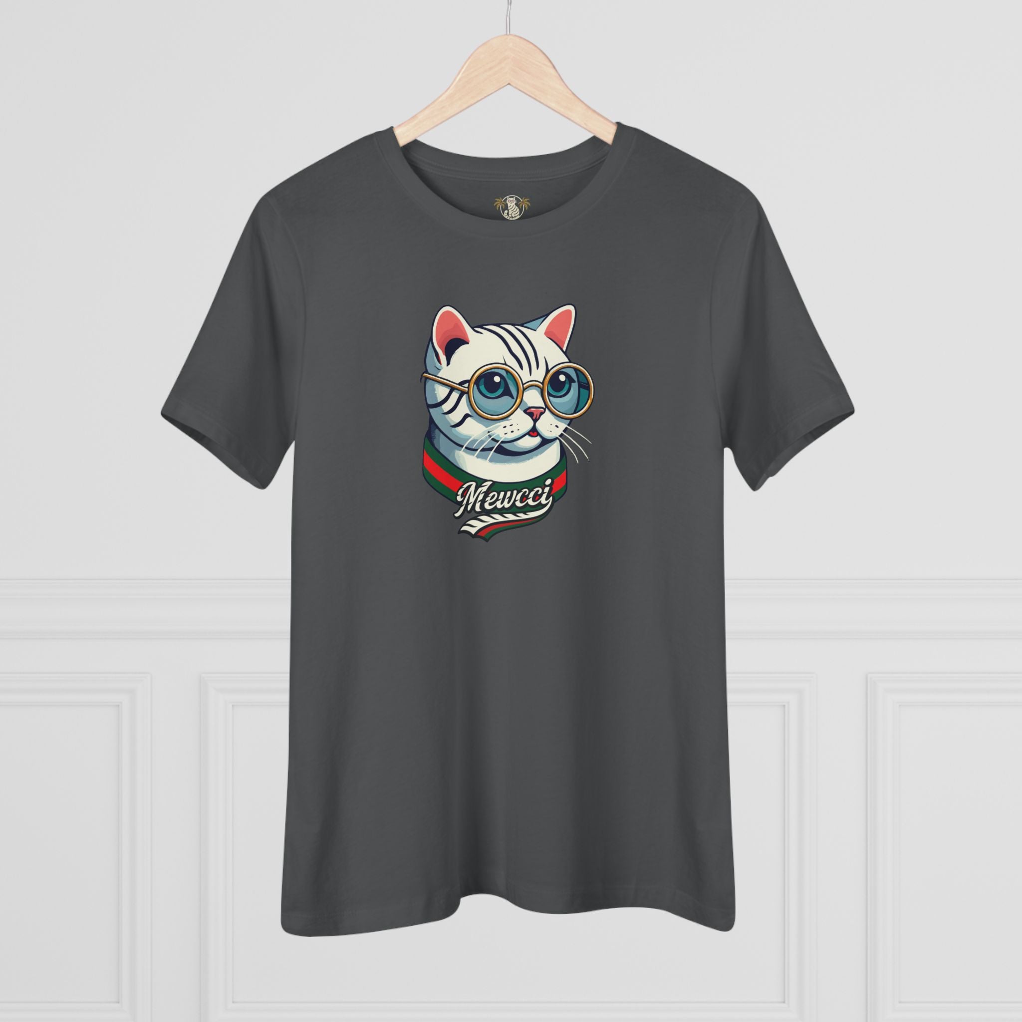 Gray women's tee with hanger cat themed shirts full view