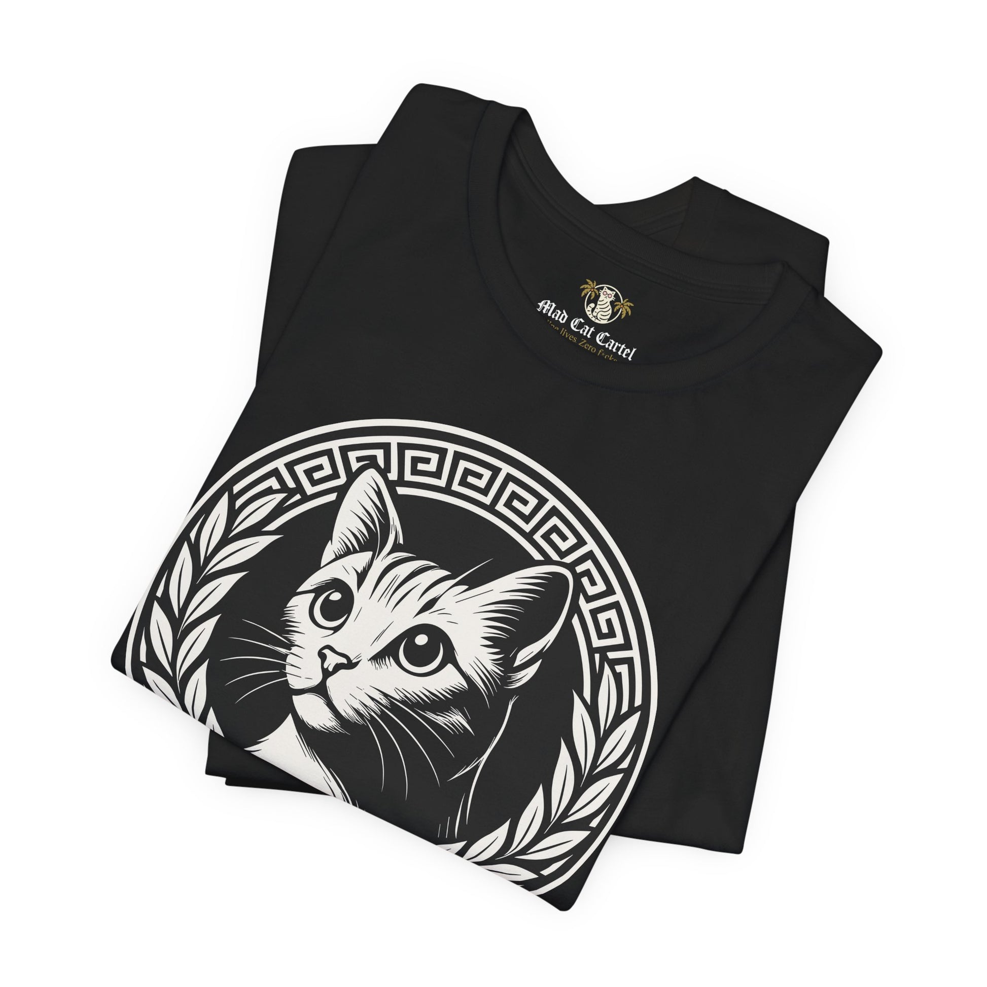Folded black Versacat Royal Emblem cat lover t shirt – funny cat shirts for men and women