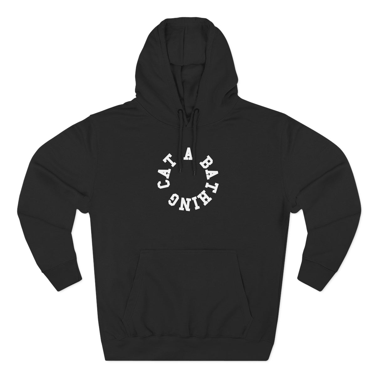 A Bathing Cat Circle Chest Logo Back Cat Graphic Print Black Hoodie, front view