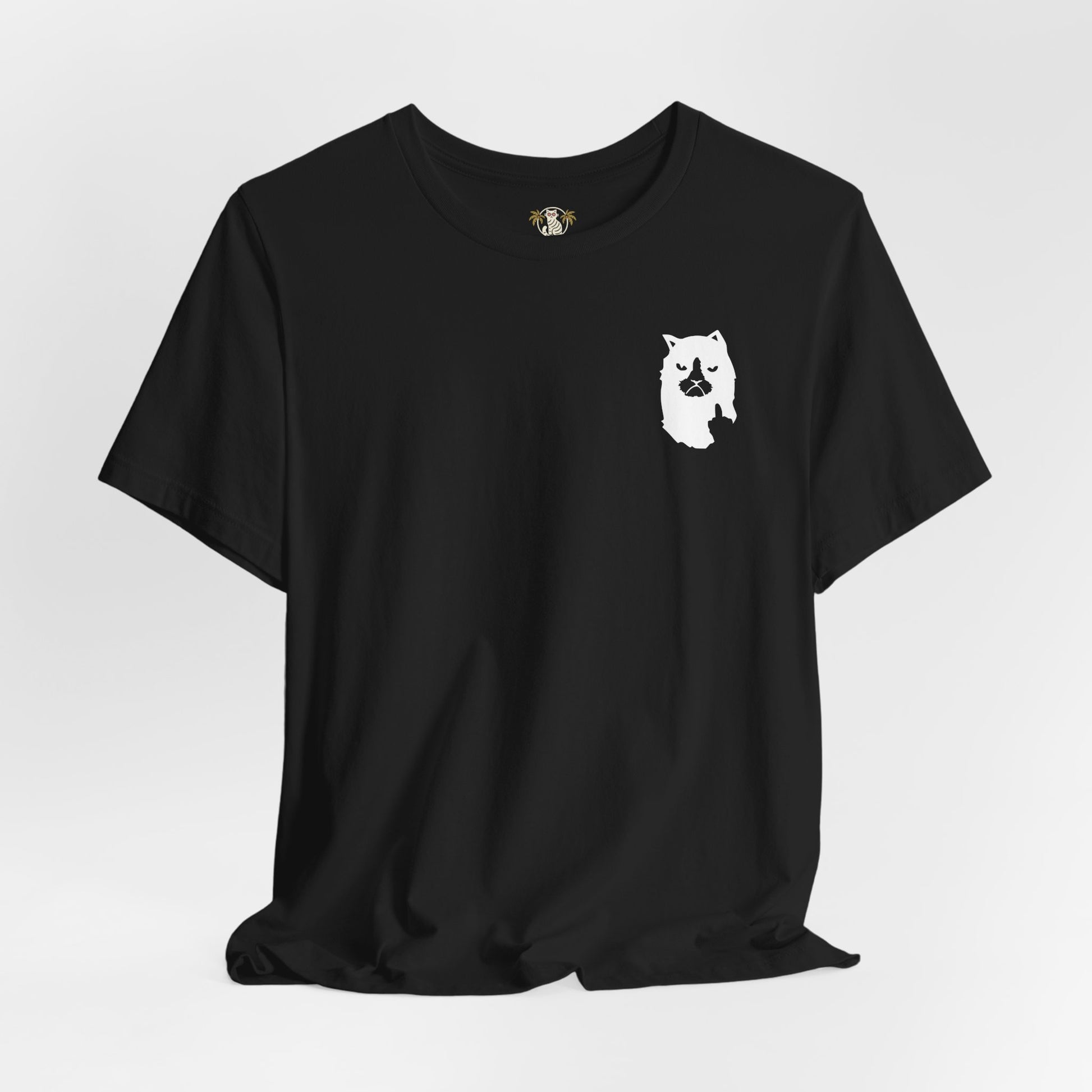 studio photo of black A Bathing Cat t shirt, funny shirt for men and women