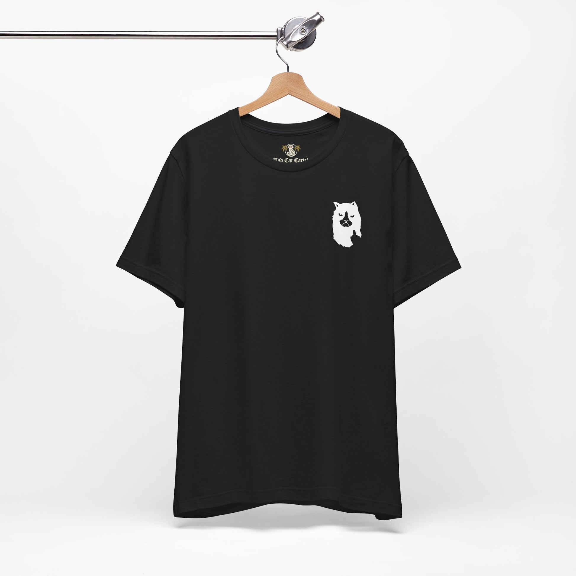 black A Bathing Cat t shirt on hanger, funny shirt for cat lovers