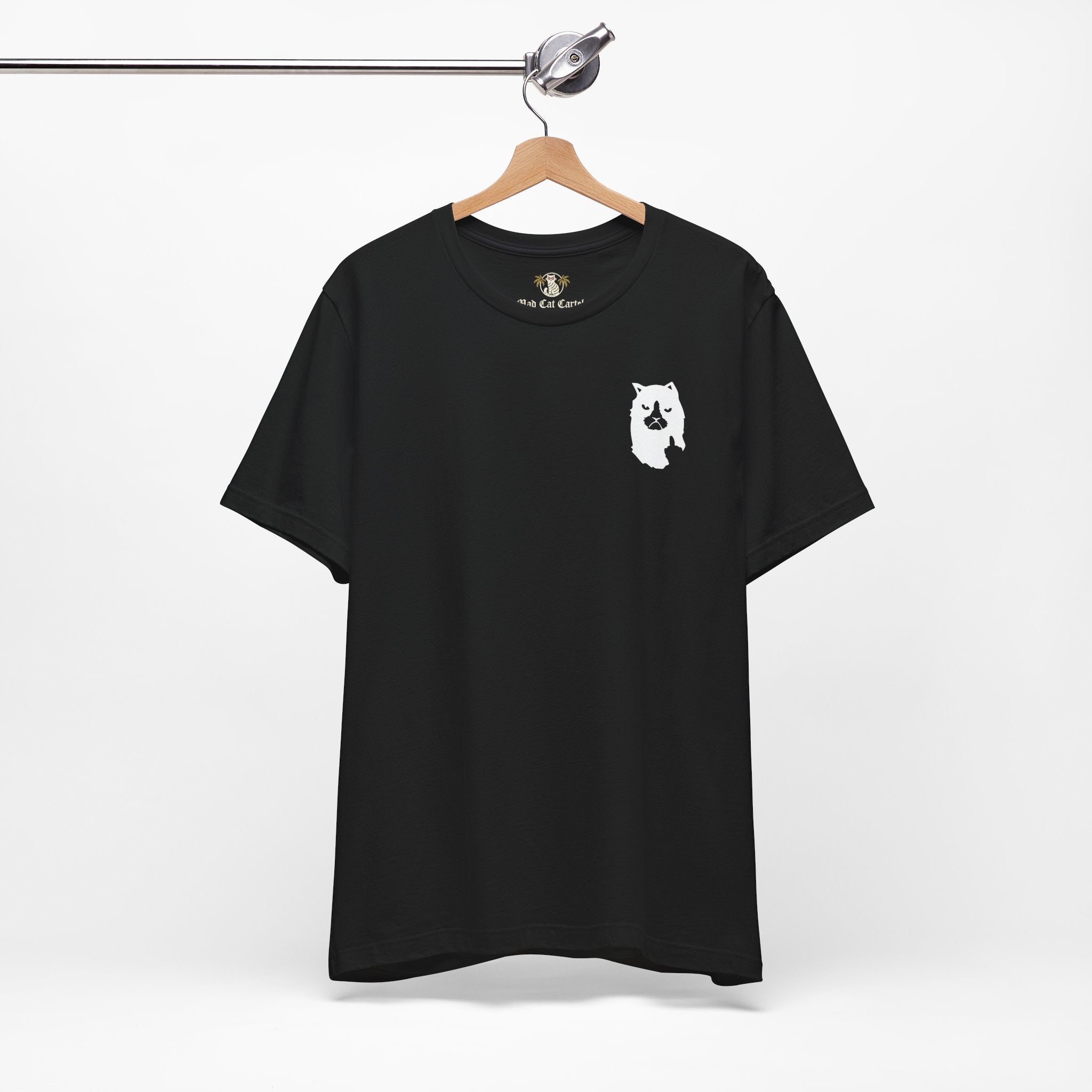 black A Bathing Cat t shirt on hanger, funny shirt for cat lovers
