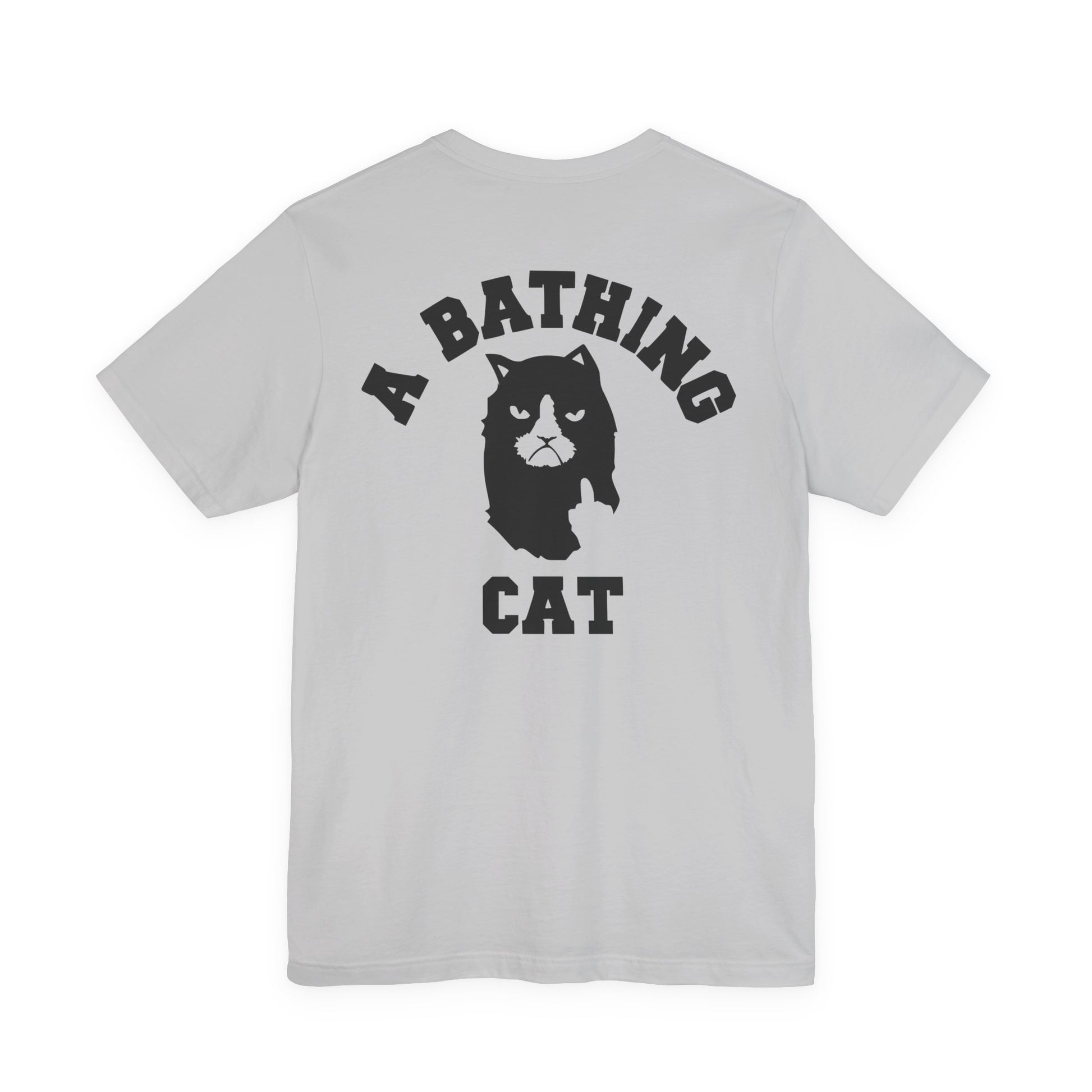 gray A Bathing Cat Logo Print T Shirt for Cat Lovers, funny t shirts for women and man, back view