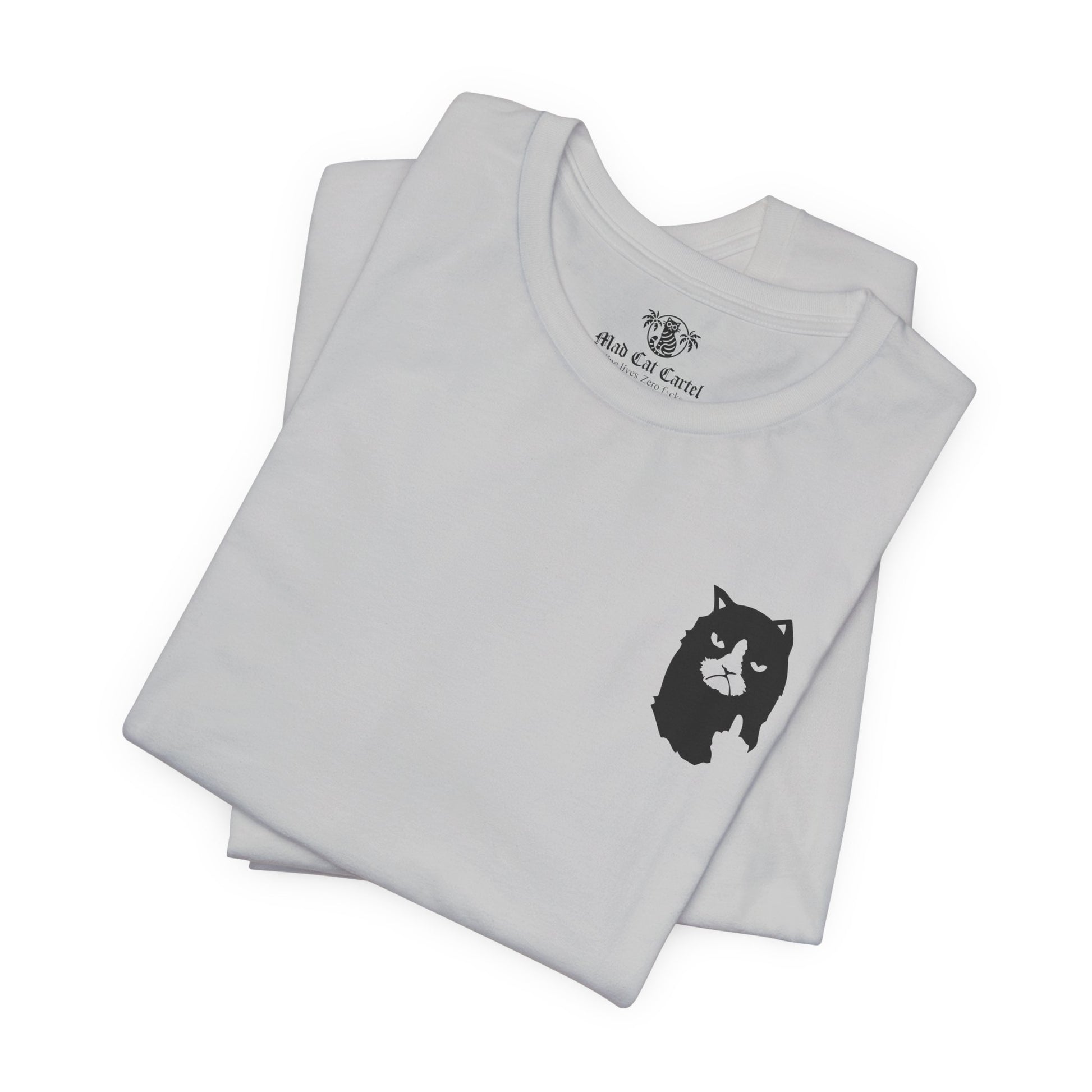 folded gray logo tee, cotton shirt with A Bathing Cat print