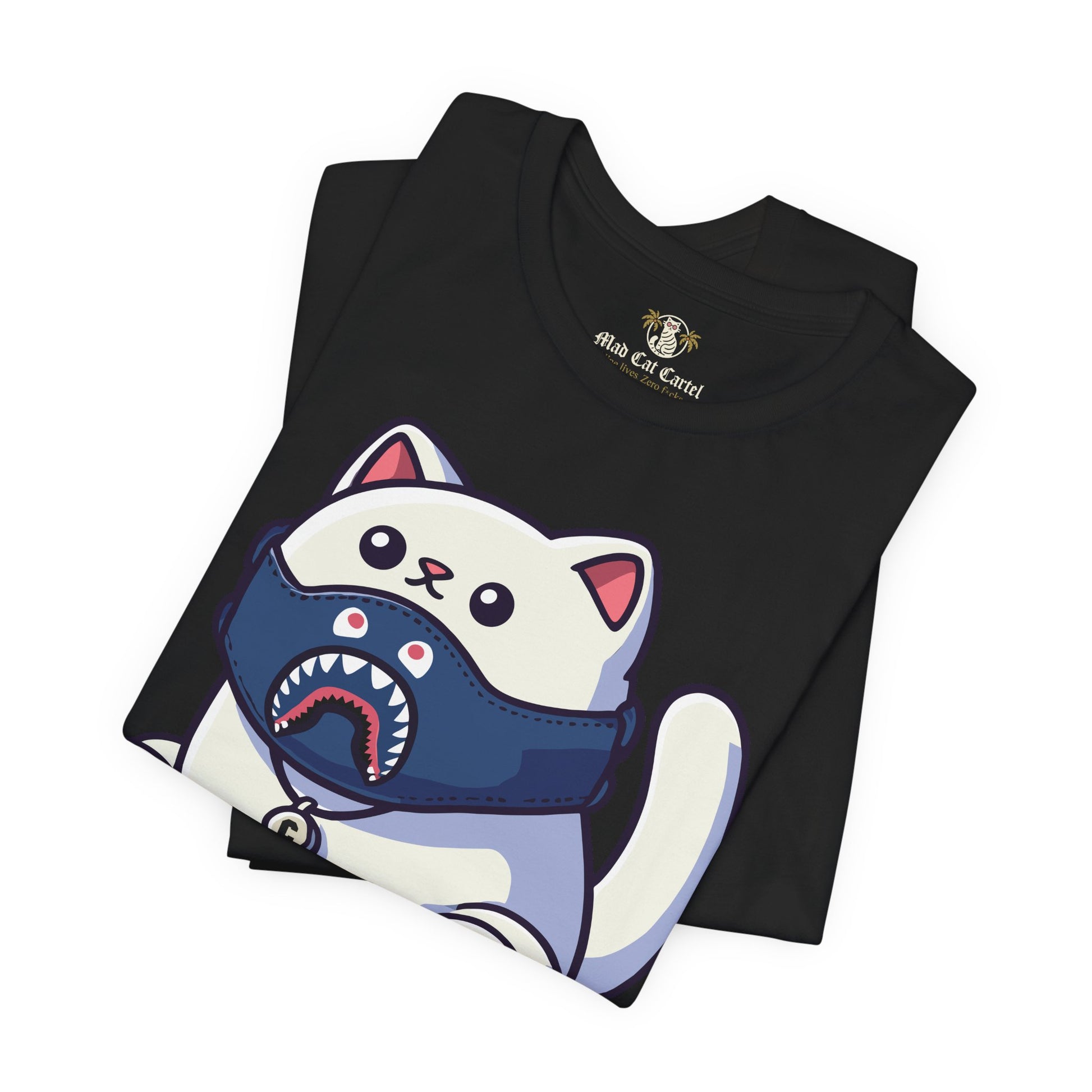 folded black masked kitty t shirts, unique gifts for cat lovers