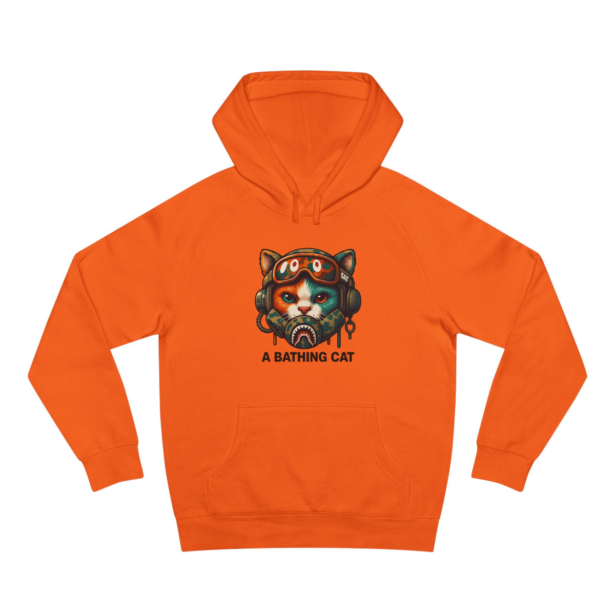 A Bathing Cat Tactical Pilot Graphic Hoodie in orange, front view
