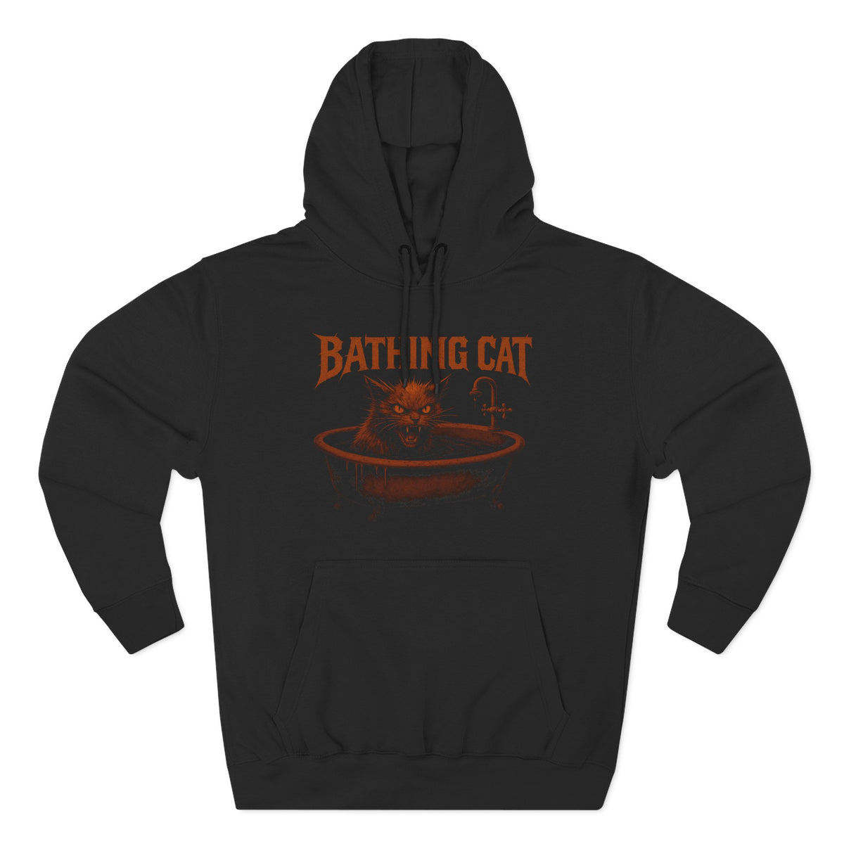 A Bathing Cat Tub Rage Graphic Black Hoodie, front view