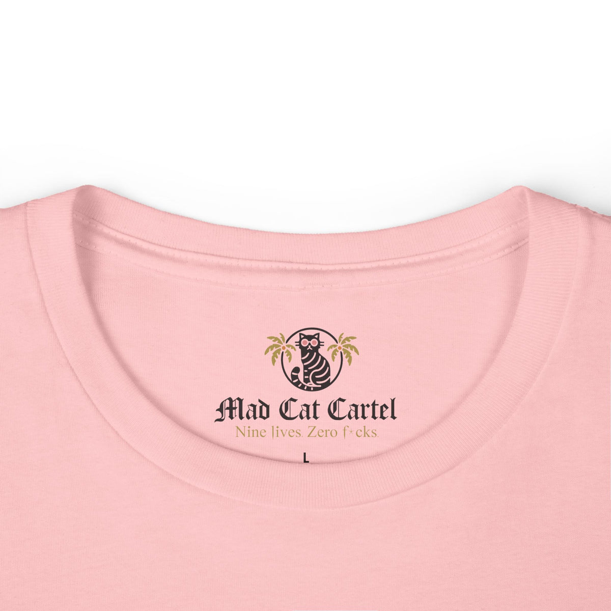 A Bathing Cat Wave Camo Flow Graphic Women's T-Shirt in pink, close-up detail