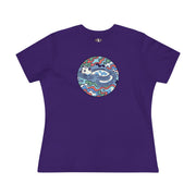 A Bathing Cat Wave Camo Flow Graphic Women's T-Shirt in team purple, front view