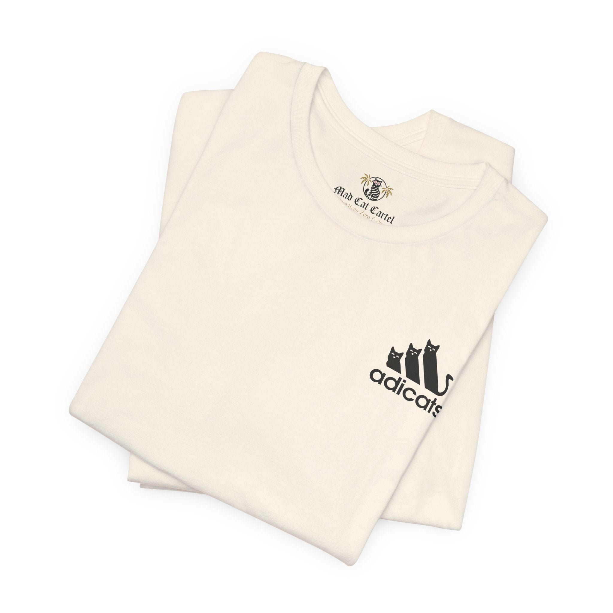 folded natural Adicats shirts, casual cotton tee for cat lovers
