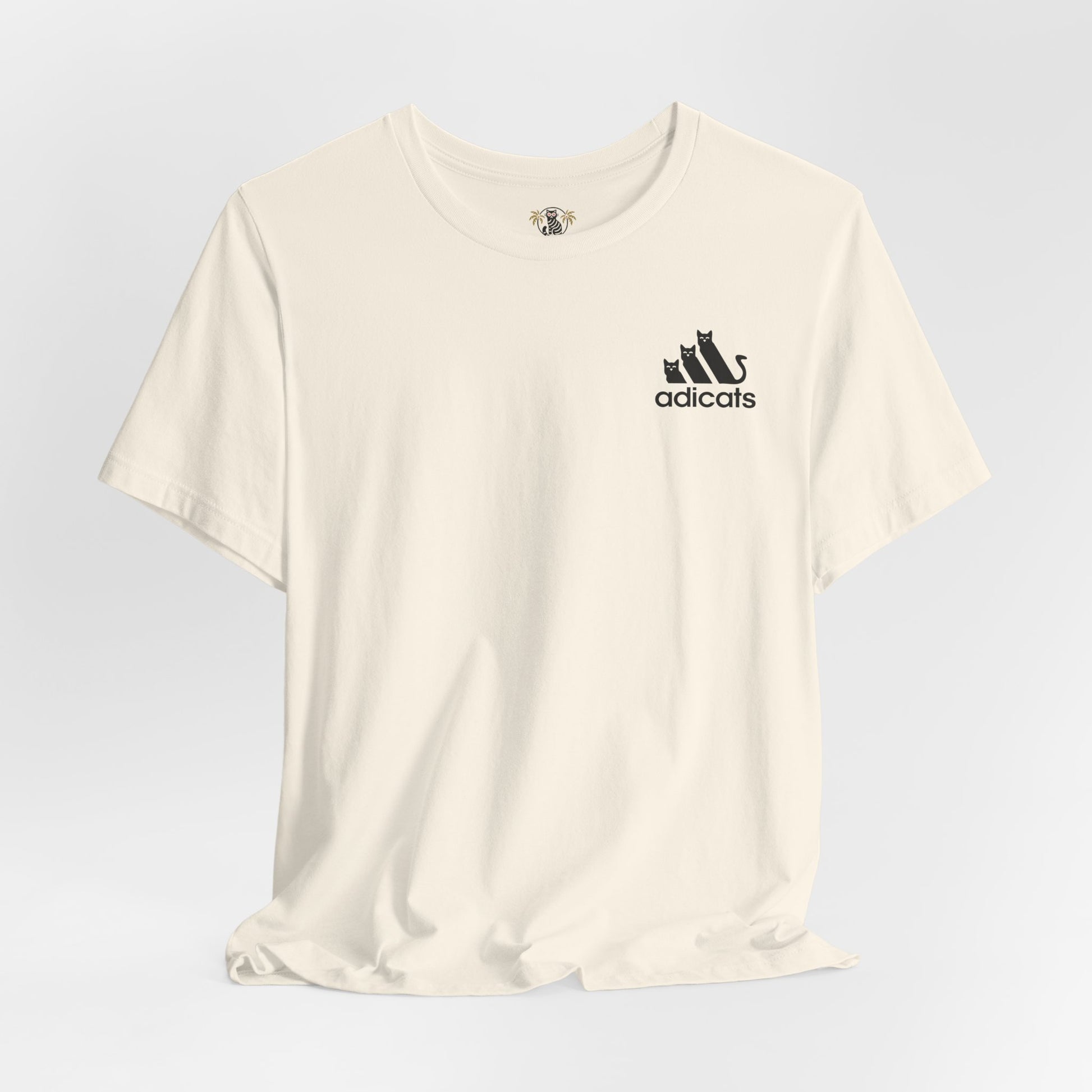 natural Adicats t shirtfront studio view, cotton funny cat graphic tee