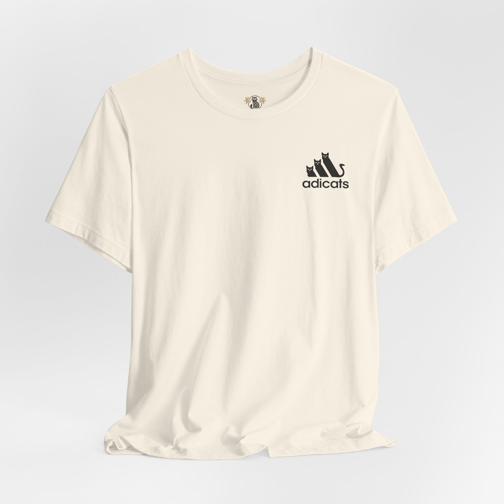 natural Adicats t shirtfront studio view, cotton funny cat graphic tee