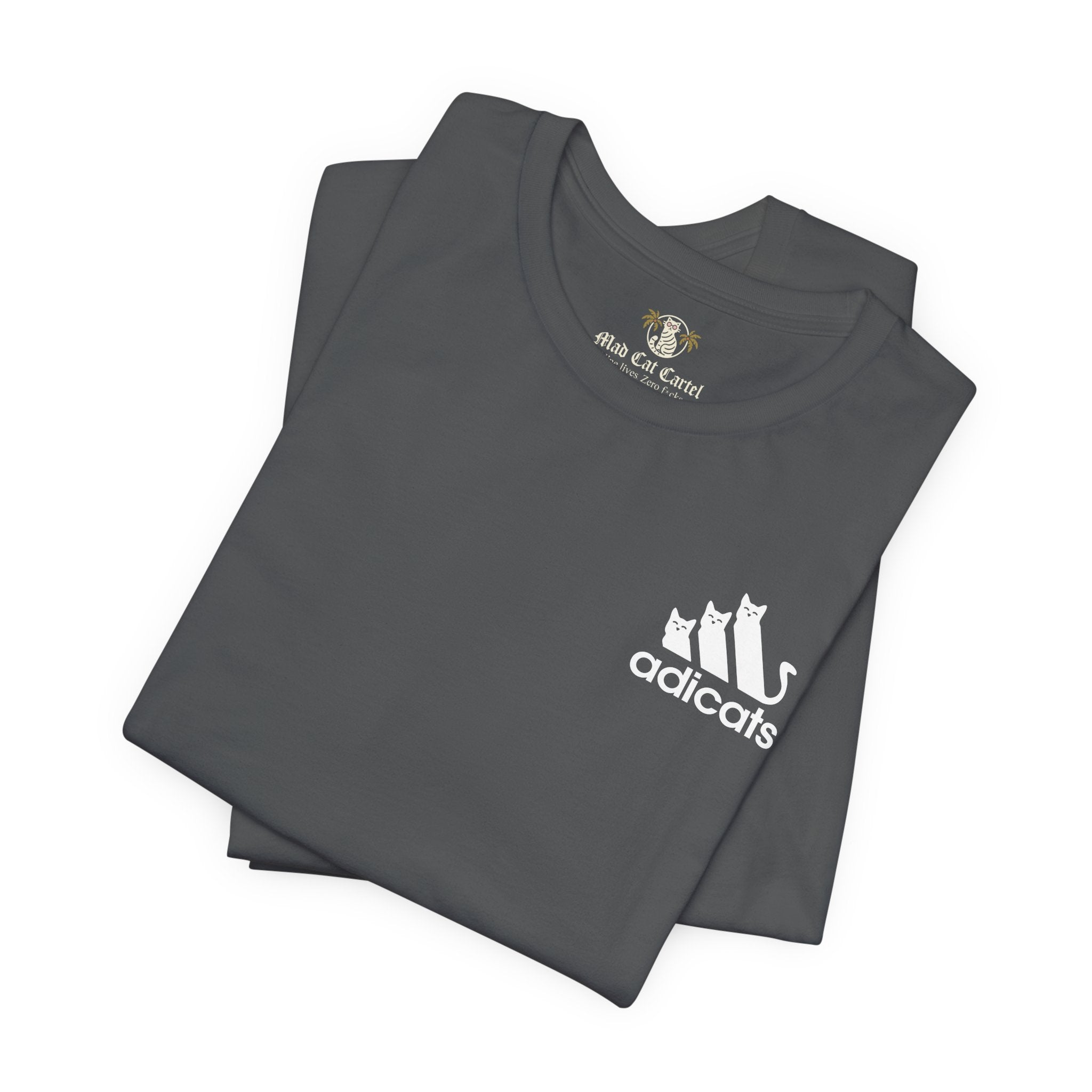 folded asphalt gray Adicats shirts, cotton t shirt for cat lovers