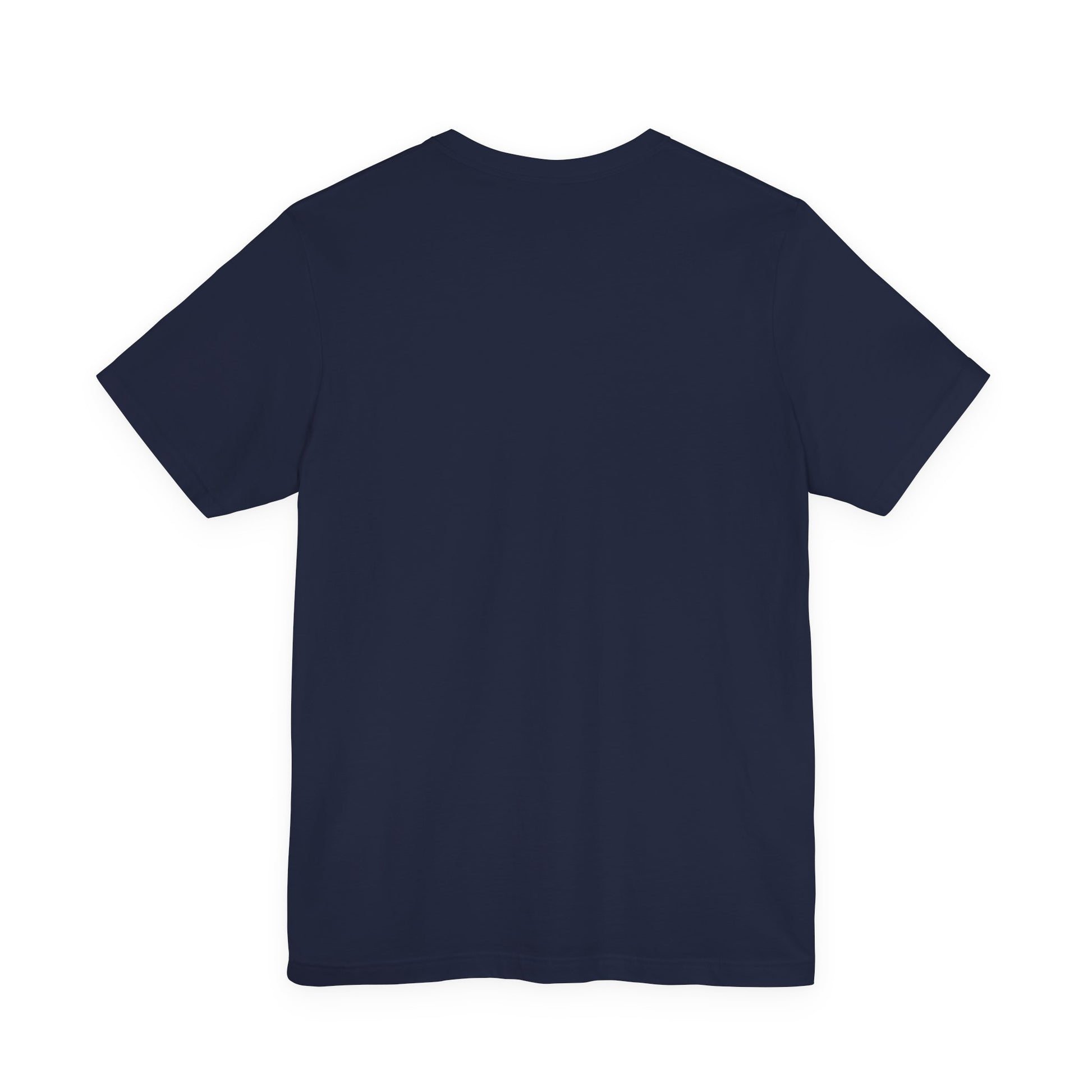 back view of navy blue Adicats t shirt, cotton parody tee for cat lovers