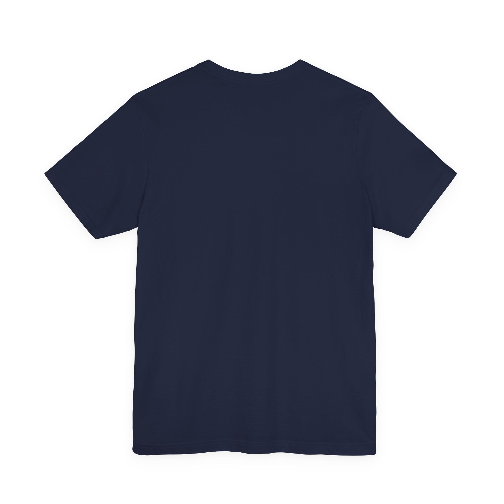 back view of navy blue Adicats t shirt, cotton parody tee for cat lovers