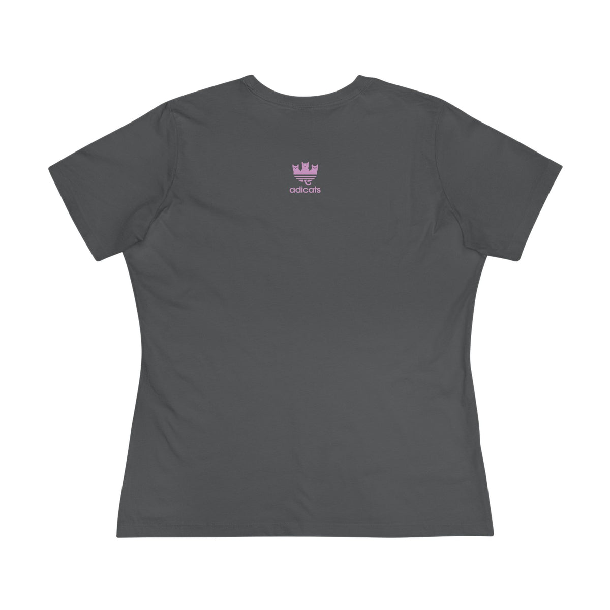 Adicats Spray Kitty Women's Graphic T-Shirt in asphalt, flat lay, back